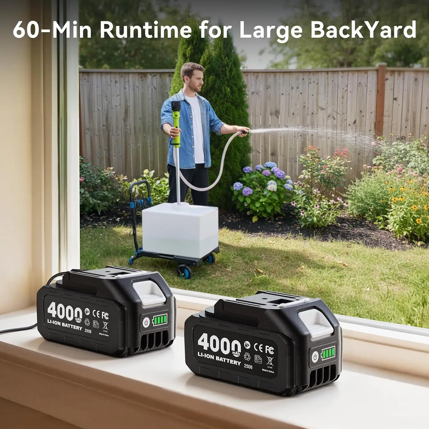 TaskStar Cordless Water Pump 720GPH Flow Rate Stick Transfer Pump with 2 4000mAh Batteries for Basement Pool Rain Barrels Pond, Pumping Height Max. 16ft