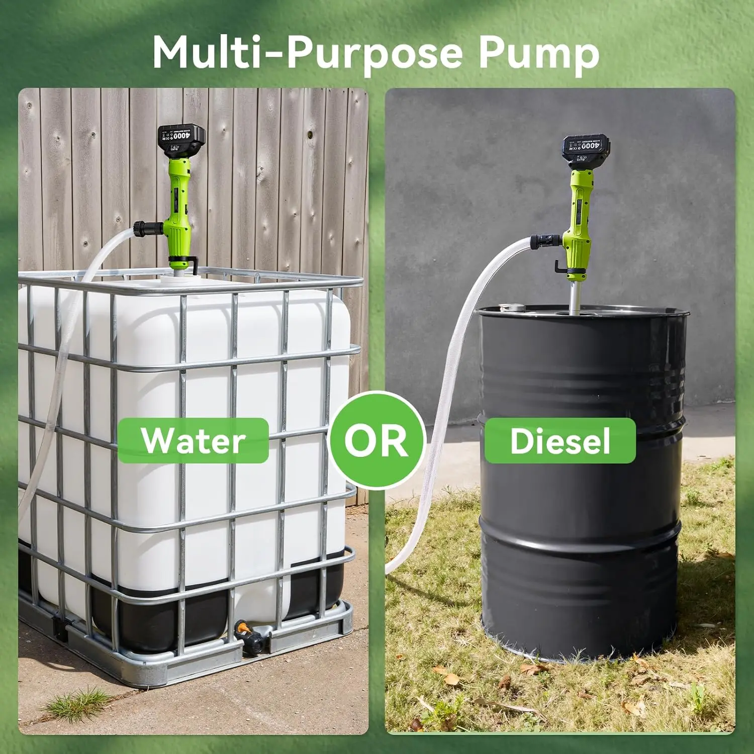 TaskStar Cordless Water Pump 720GPH Flow Rate Stick Transfer Pump with 2 4000mAh Batteries for Basement Pool Rain Barrels Pond, Pumping Height Max. 16ft