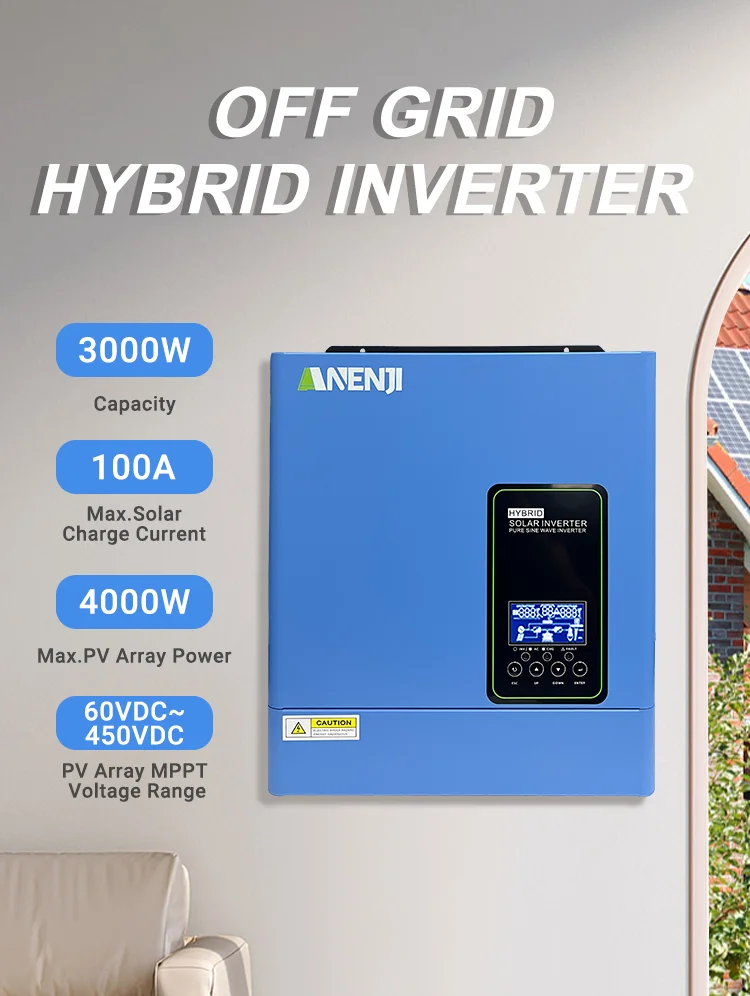 ANENJI US standard 110-120V 3KW 24V hybrid Solar Inverter builtin MPPT 100A Charger Controller Pure Sine Wave Home Inverter WiFi