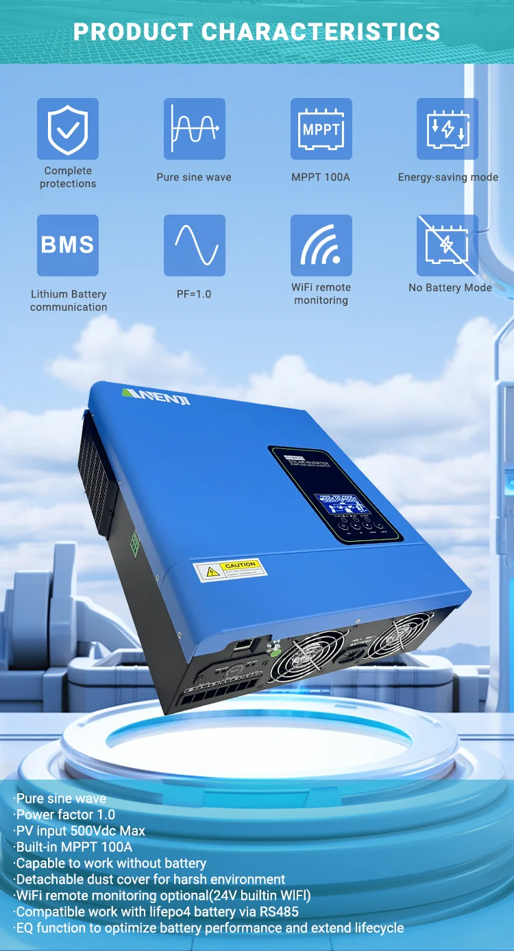 ANENJI US standard 110-120V 3KW 24V hybrid Solar Inverter builtin MPPT 100A Charger Controller Pure Sine Wave Home Inverter WiFi