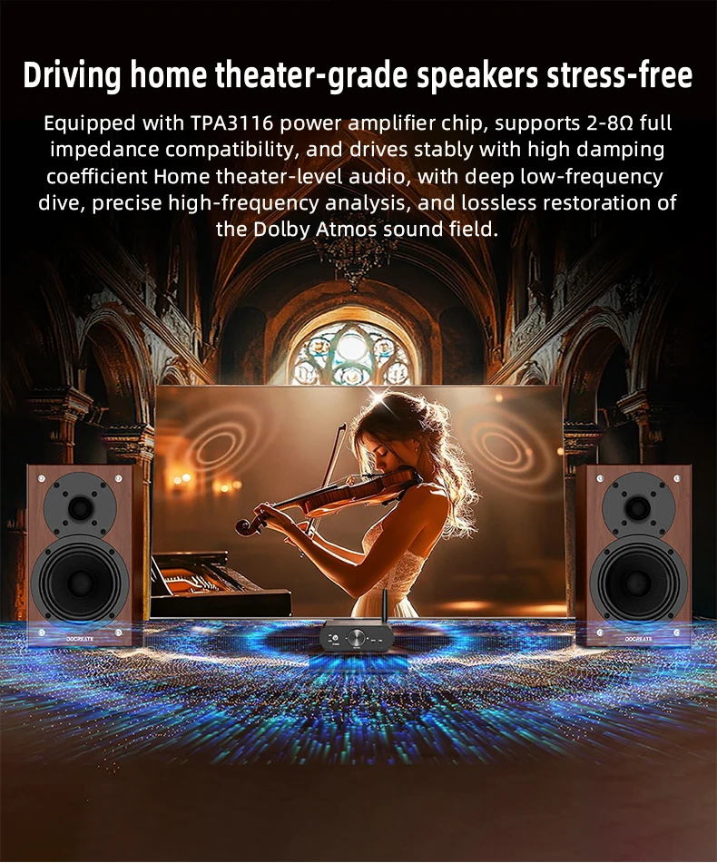 Docreate YS-T100W TPA3116 Bluetooth 5.3 Mono Amp with APP Control 12-24V Boost Mini Audio Amplifier For Outdoor PC Subwoofer US
