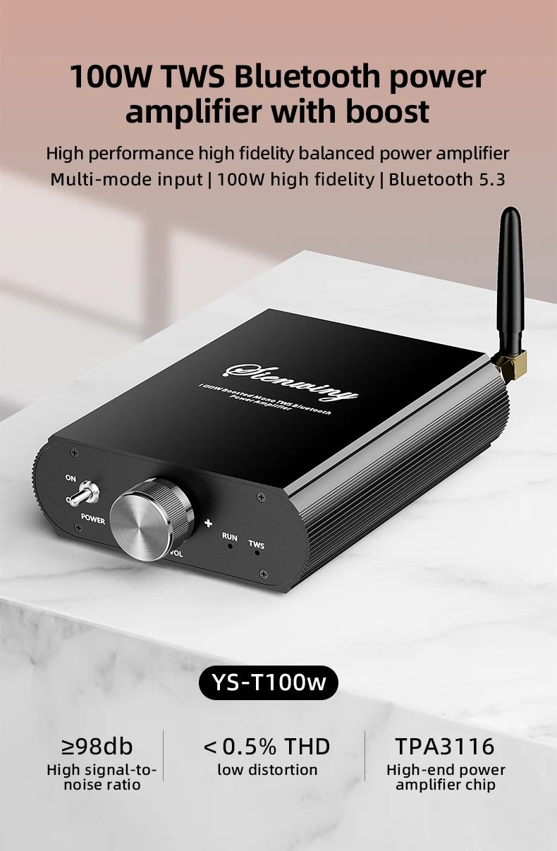 Docreate YS-T100W TPA3116 Bluetooth 5.3 Mono Amp with APP Control 12-24V Boost Mini Audio Amplifier For Outdoor PC Subwoofer US