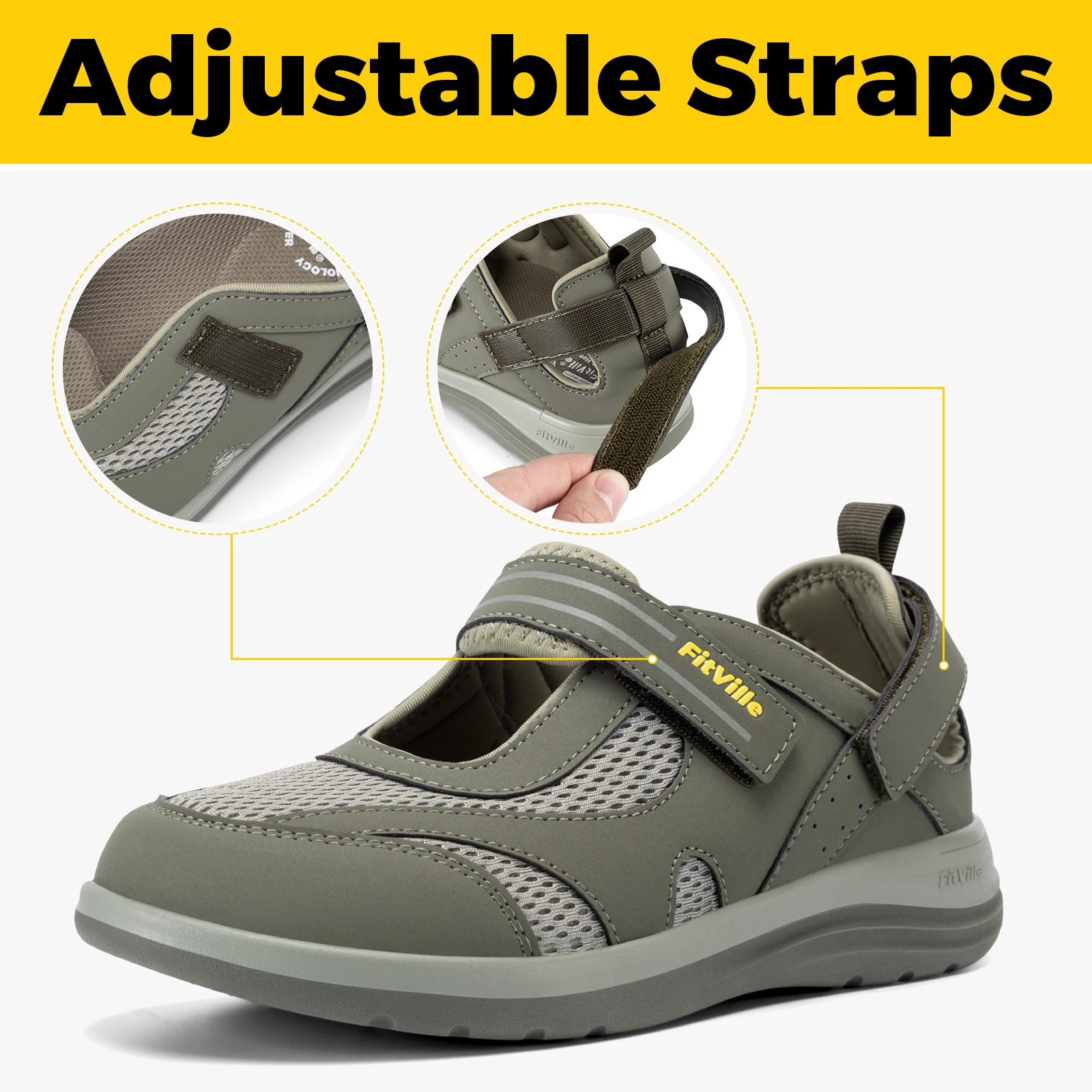 Fitville Women's Sandals Mary Jane Casual Shoes Widened Toe For Swollen Feet Lightweight Breathable Outdoor Elderly Shoes Sandal