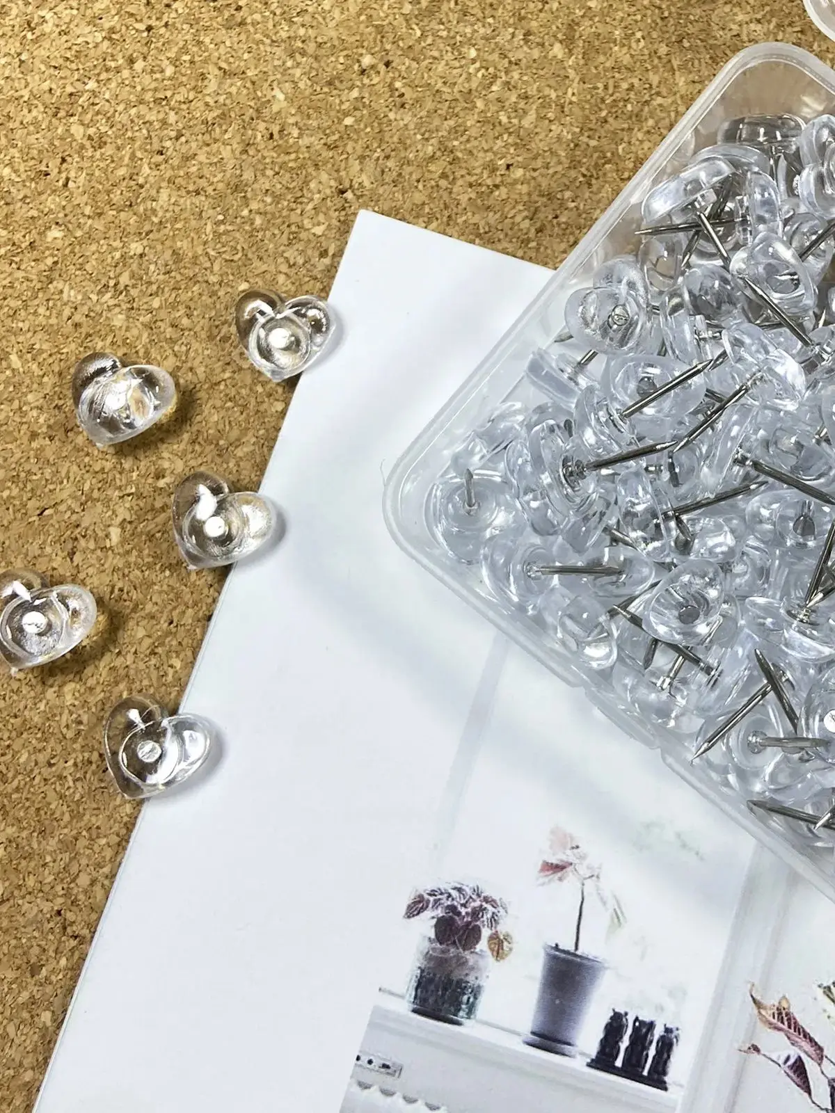 50/100PCS Transparent Love Heart Push Pins Thumbtacks Peach Heart L-beam Nails Painting Push Pins Wood Paneling Wall Push Pins