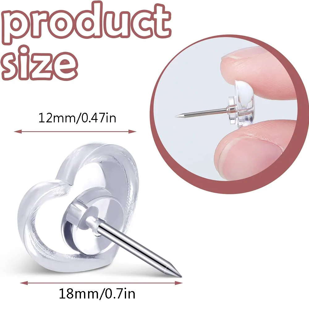 50/100PCS Transparent Love Heart Push Pins Thumbtacks Peach Heart L-beam Nails Painting Push Pins Wood Paneling Wall Push Pins