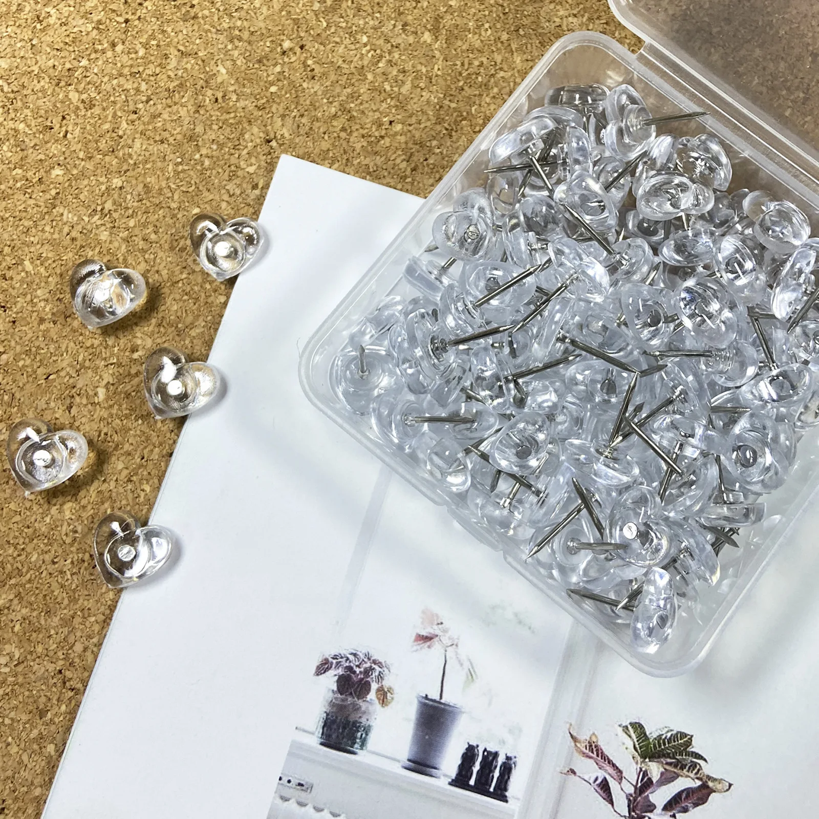 50/100PCS Transparent Love Heart Push Pins Thumbtacks Peach Heart L-beam Nails Painting Push Pins Wood Paneling Wall Push Pins