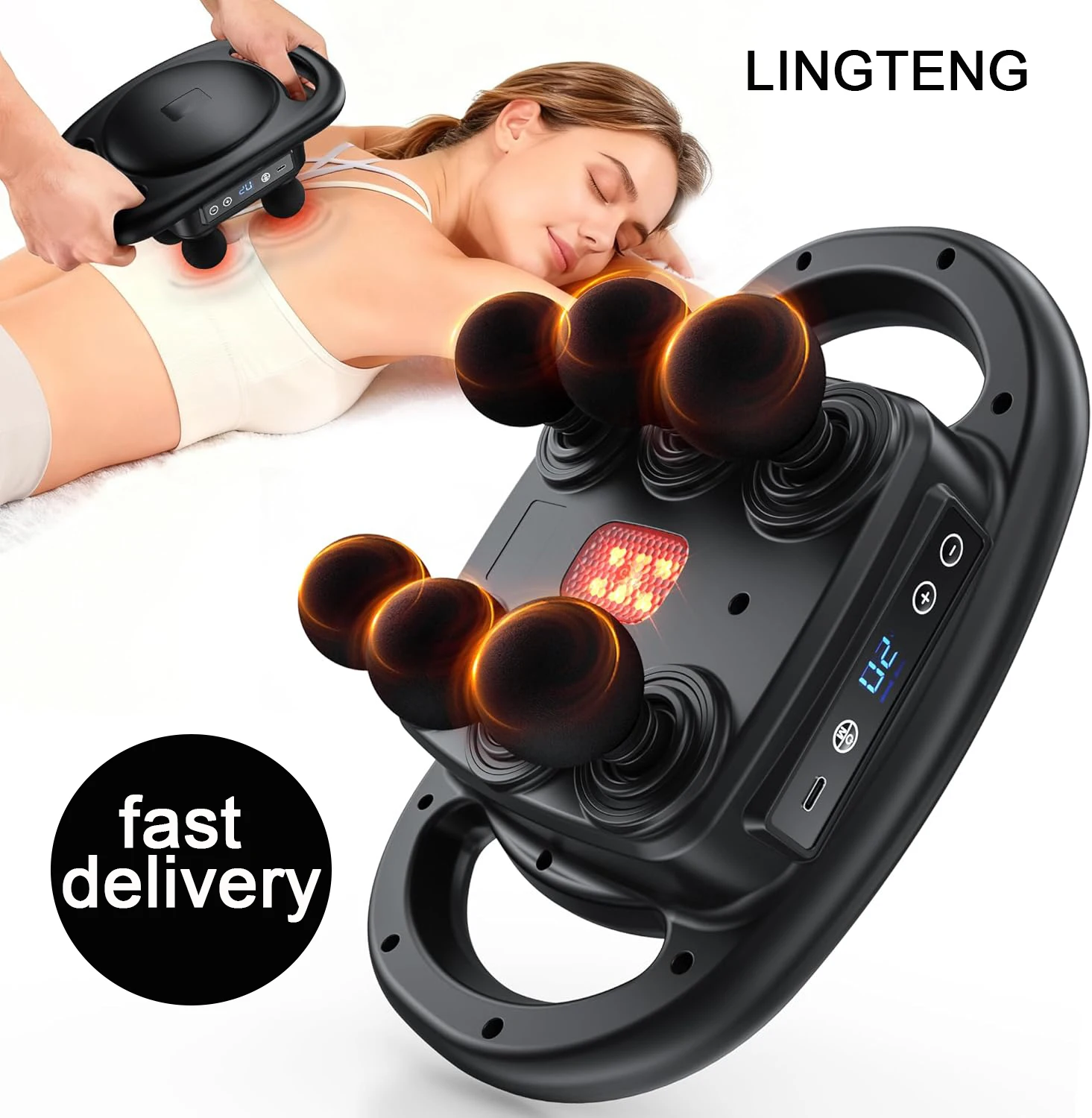 LINGTENG Massage Gun Deep Tissue, 6‑Heads Muscle Massager, Back Massager, Handheld Percussion Massage Tool, 9‑Speed Levels & 4 Modes, Christmas & Birthday Gift for Adults