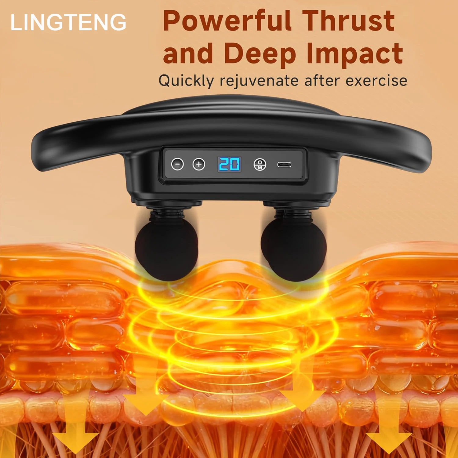 LINGTENG Massage Gun Deep Tissue, 6‑Heads Muscle Massager, Back Massager, Handheld Percussion Massage Tool, 9‑Speed Levels & 4 Modes, Christmas & Birthday Gift for Adults