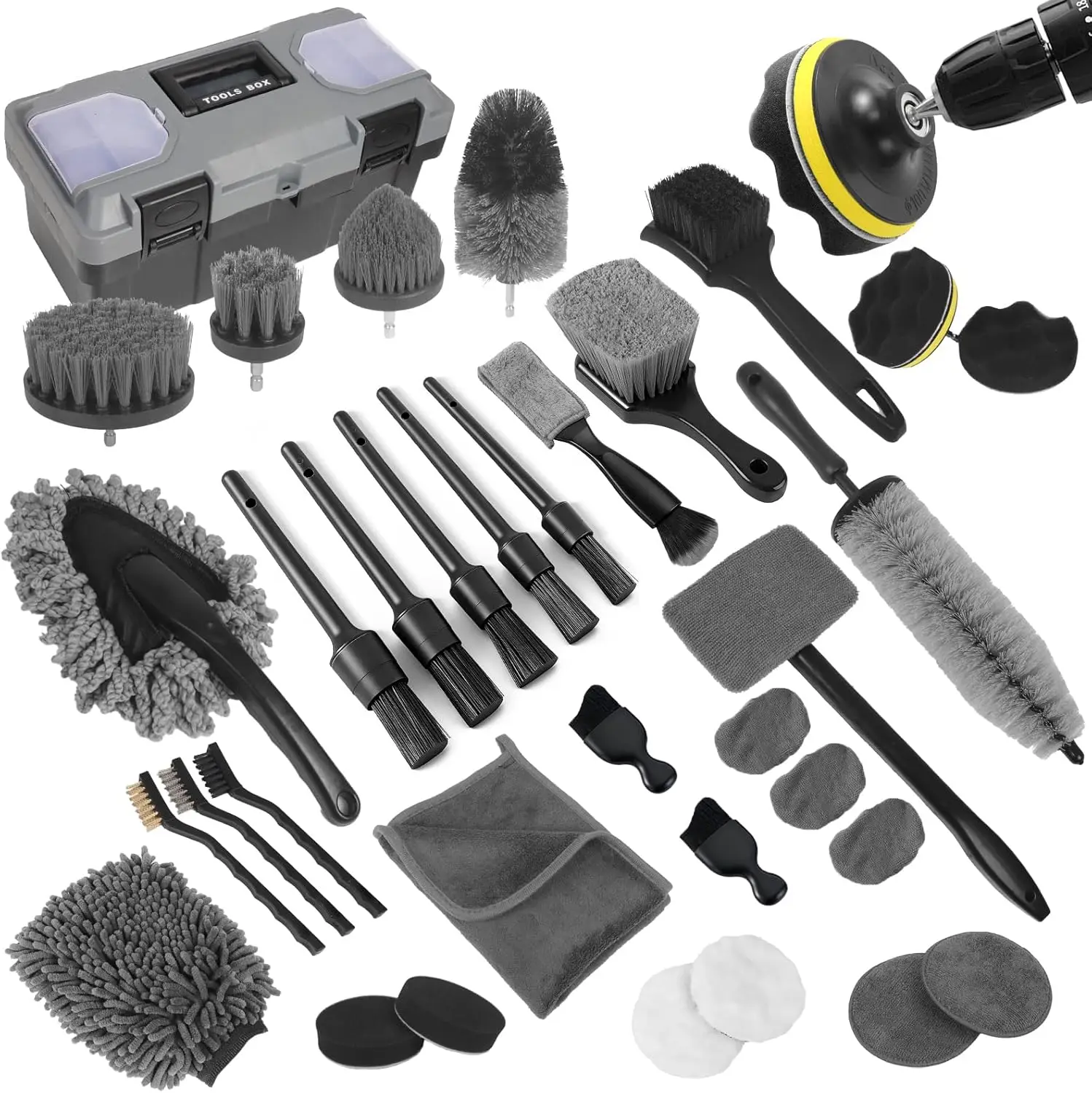Car Detailing Kit, 36Pcs Professional Car Cleaning Tools for Interior Exterior Wheels, with Windshield Tool and Storage Box