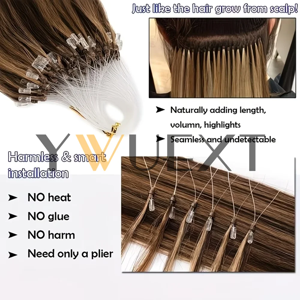 Shipping from the USA Micro Loop Ring Human Hair Extensions 12"-20" Natural Straight Black Brown Blonde Link Hair 50pcs Micro Beads Extensions 30g/pack for Women