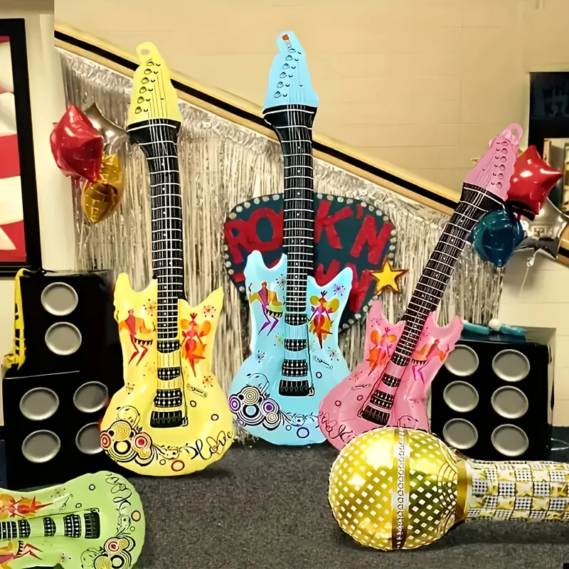 10 Piece Inflatable Instrument Set, Inflatable Guitars in Various Colors, Colorful Inflatable Guitar Rock Party