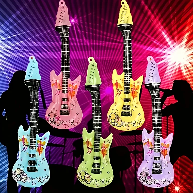 10 Piece Inflatable Instrument Set, Inflatable Guitars in Various Colors, Colorful Inflatable Guitar Rock Party