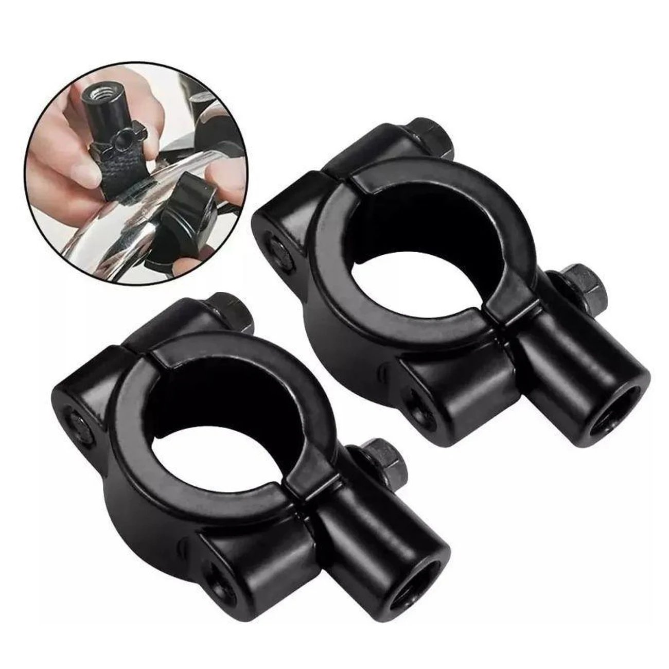 2Pcs 22mm Motorcycle Handlebar Mirror Mount Clamp 8mm Thread Universal Rear View Mirror Holder Adapter Black Base Accessories