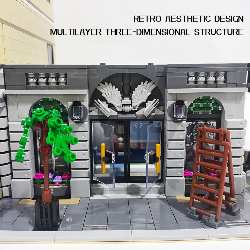 City House Street View Assembly Building Blocks Set Simulation Bank Grand Emporium PalaceCinema DowntownDiner Cityscape Model Creative Puzzle Bricks Toy Room Decoration Ornament Perfect Christmas Festival Gifts For Adults