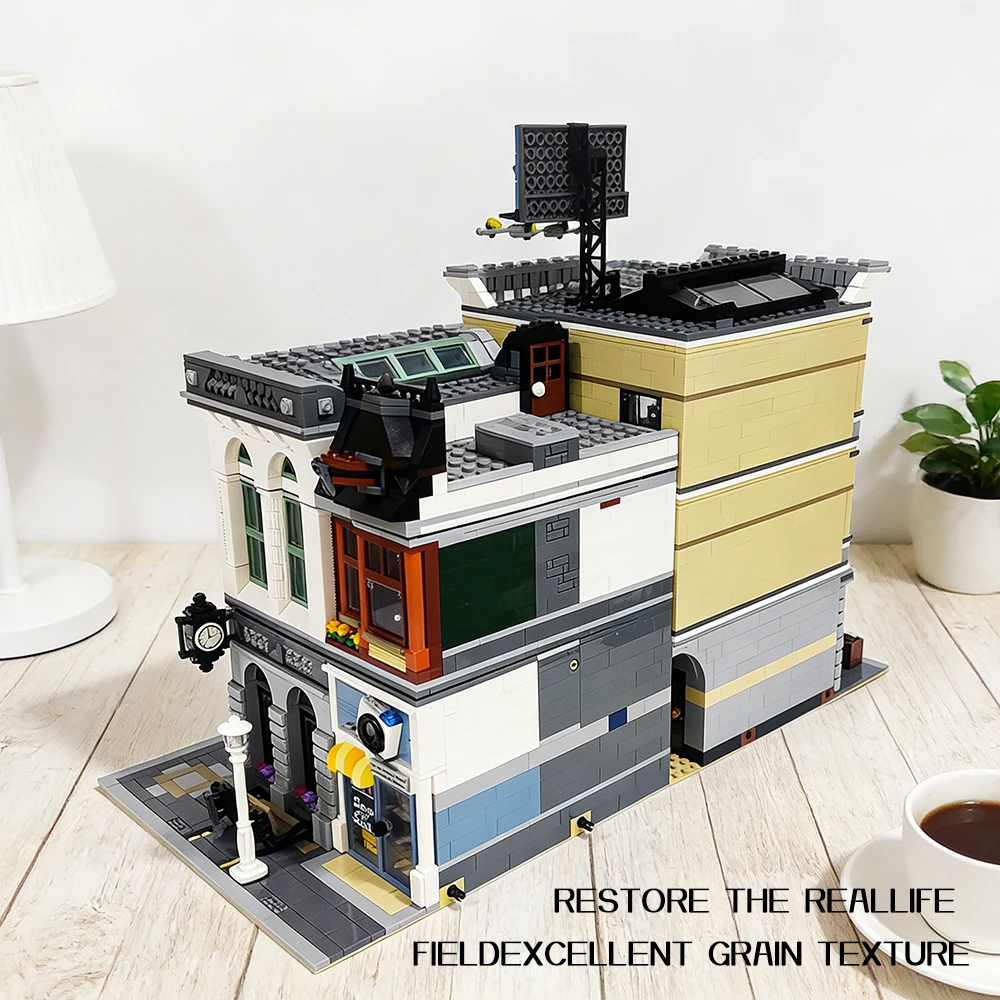 City House Street View Assembly Building Blocks Set Simulation Bank Grand Emporium PalaceCinema DowntownDiner Cityscape Model Creative Puzzle Bricks Toy Room Decoration Ornament Perfect Christmas Festival Gifts For Adults