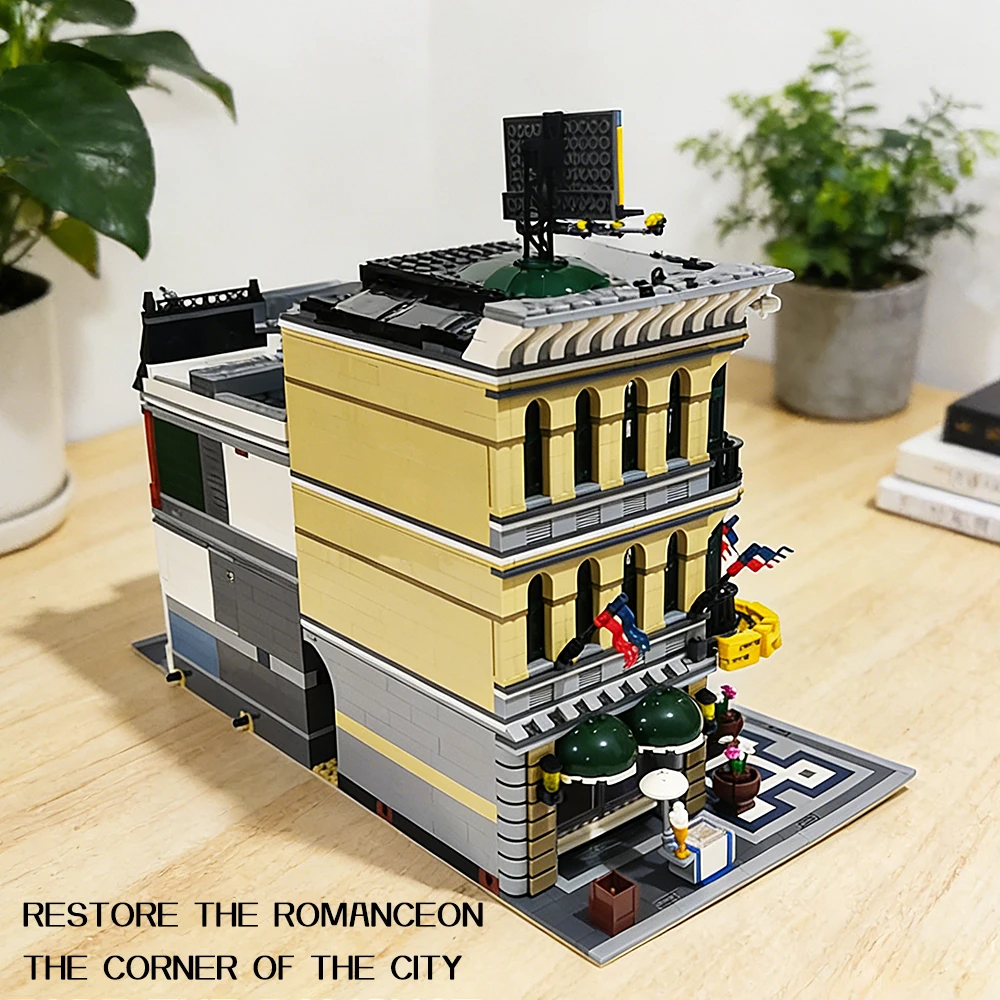 City House Street View Assembly Building Blocks Set Simulation Bank Grand Emporium PalaceCinema DowntownDiner Cityscape Model Creative Puzzle Bricks Toy Room Decoration Ornament Perfect Christmas Festival Gifts For Adults