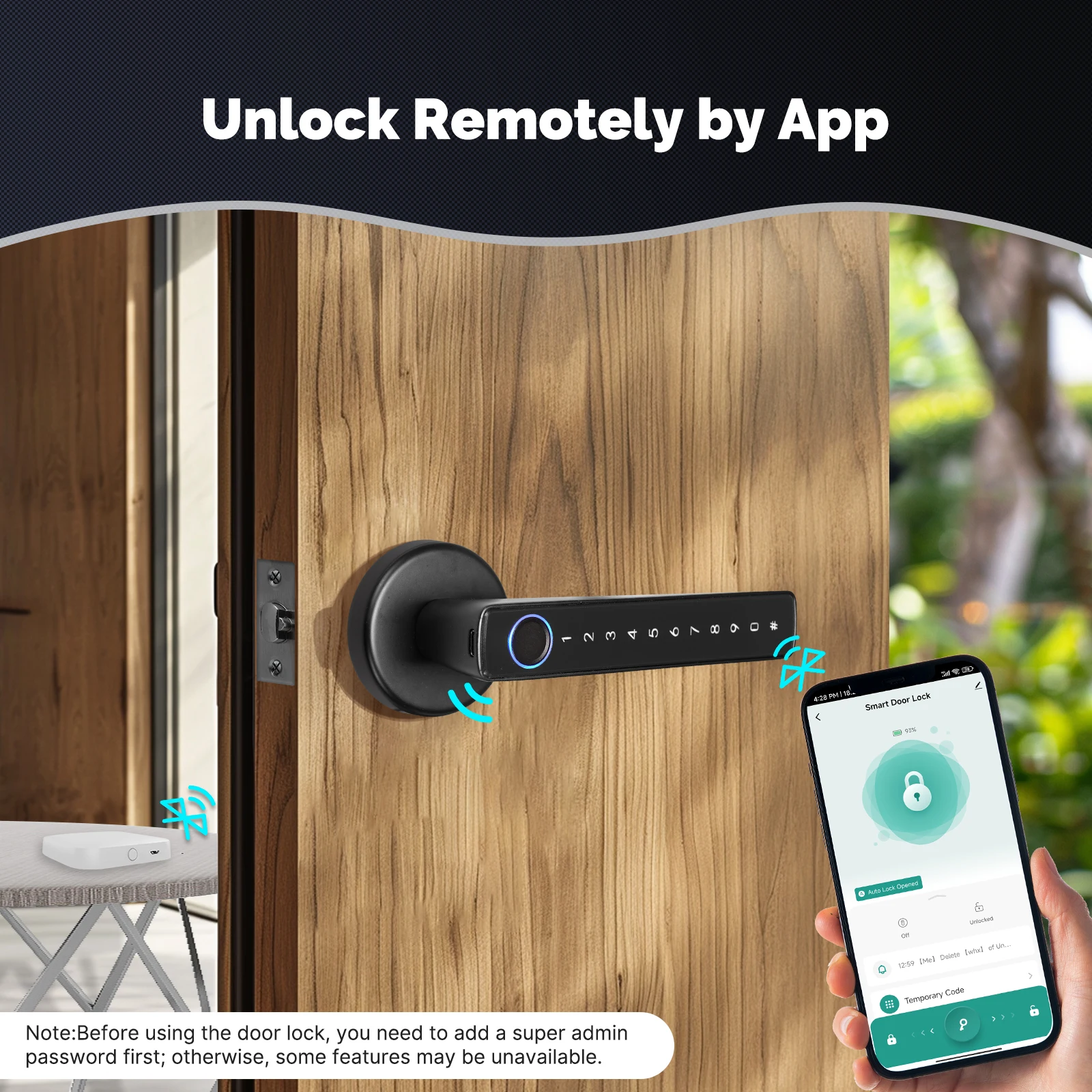 MOES Tuya Bluetooth Smart Fingerprint Door Handle Lock Electronic Password APP Remote Unlock Hotel Apartment Office Rental House