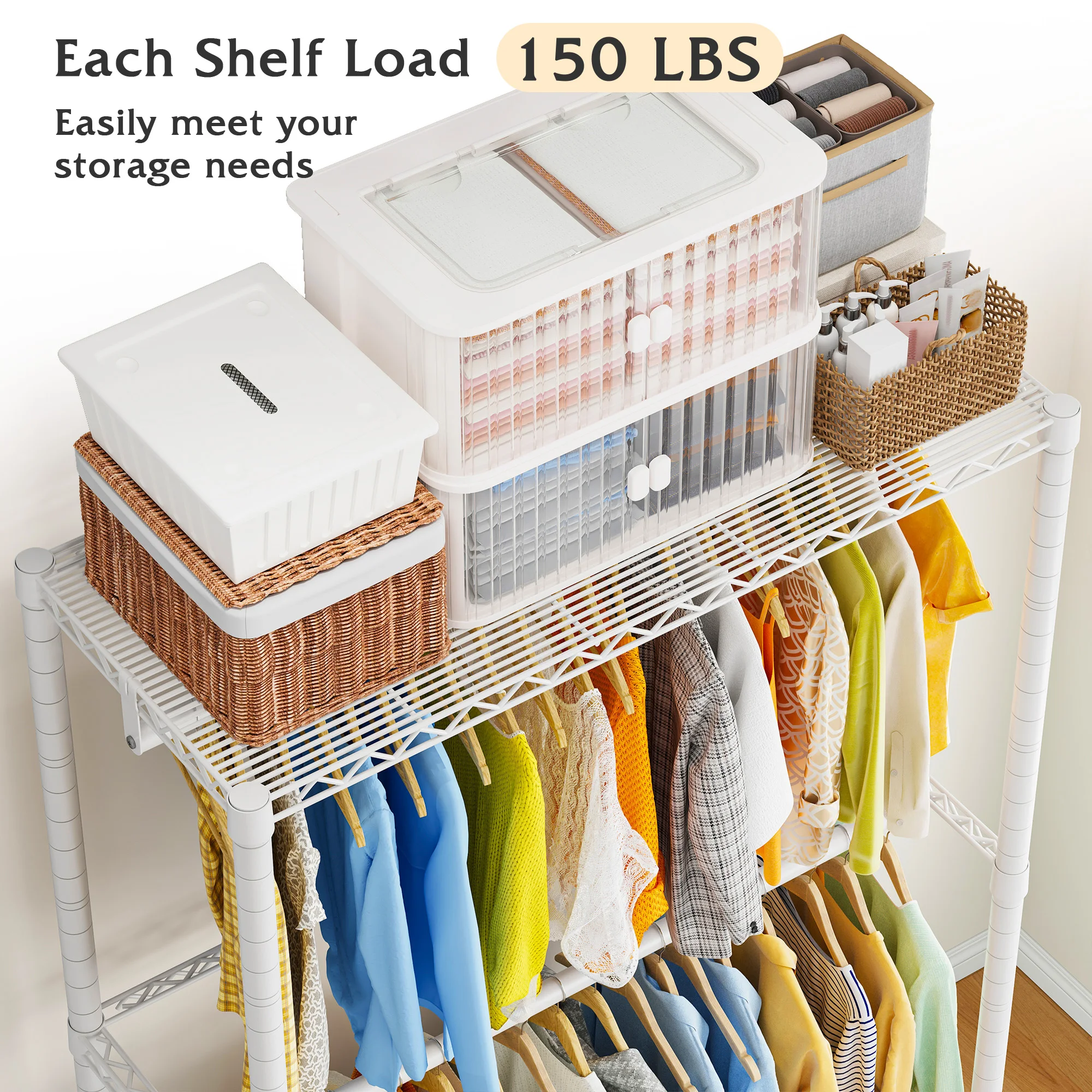 EnHomee Heavy Duty Portable Closet with Wheels – Rolling Garment Rack & Shelves for Bedroom Clothes Storage