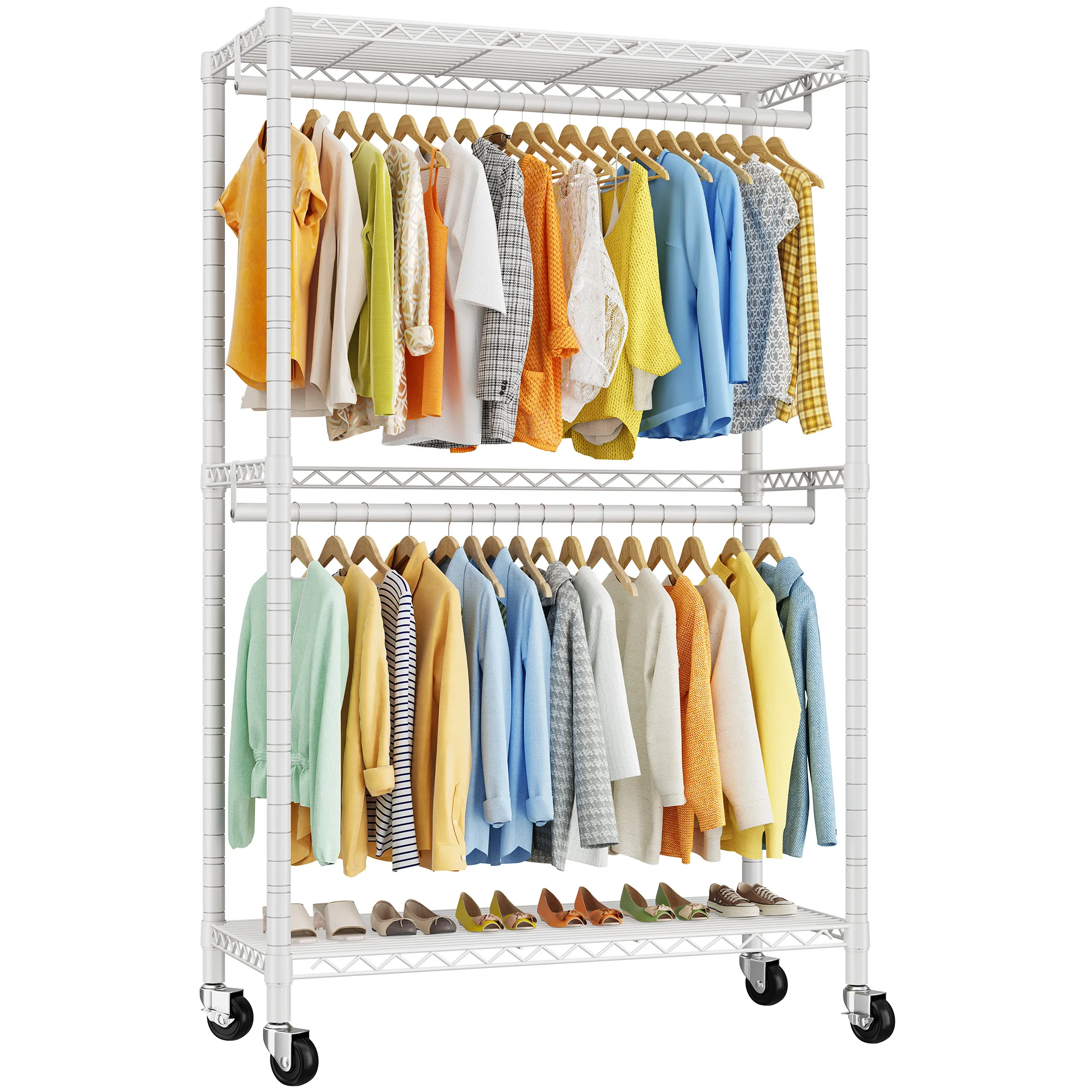 EnHomee Heavy Duty Portable Closet with Wheels – Rolling Garment Rack & Shelves for Bedroom Clothes Storage