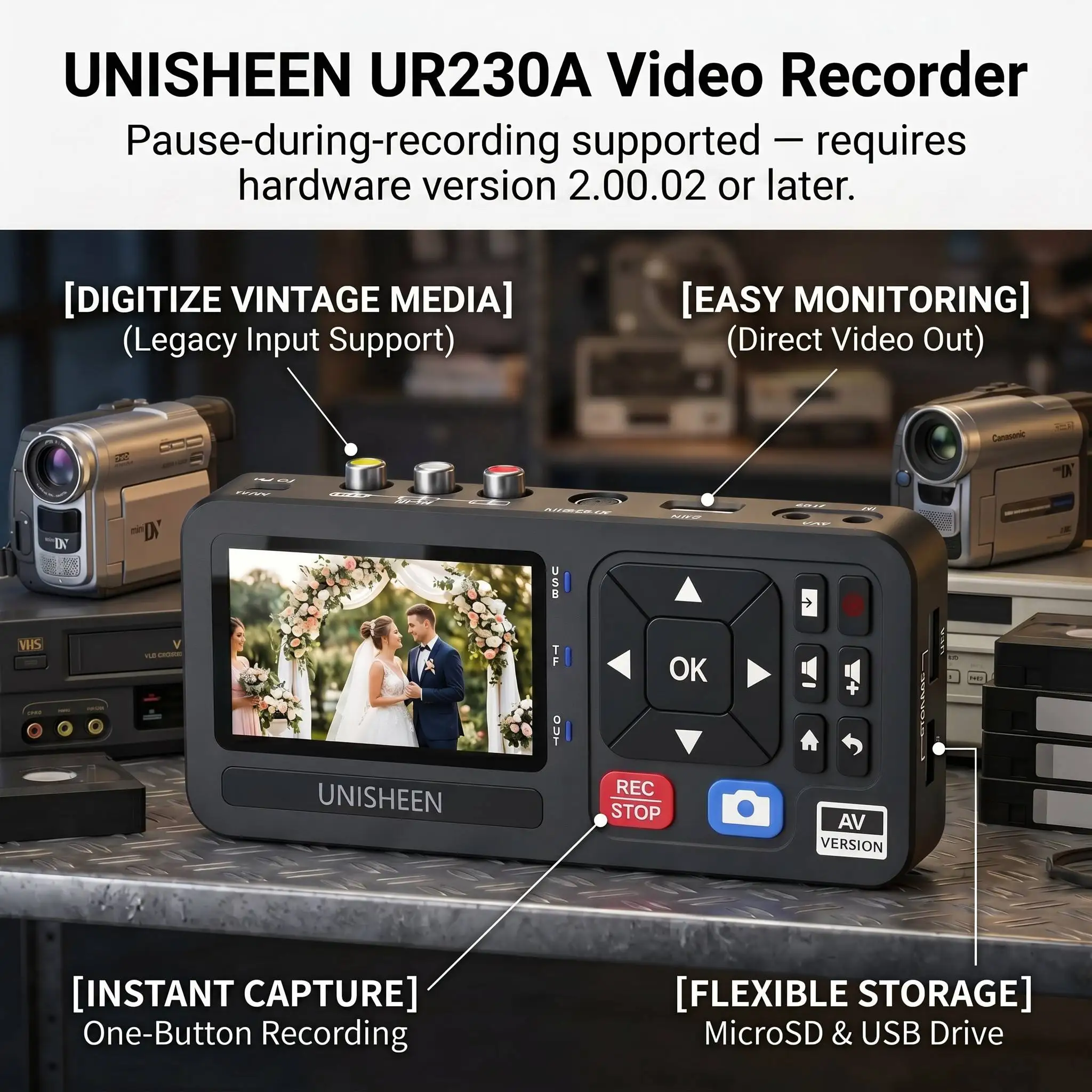 UNISHEEN VHS Tape to Digital Converter 1080p High Quality DVD Camcorder Recorder Cassette MP3 Converter