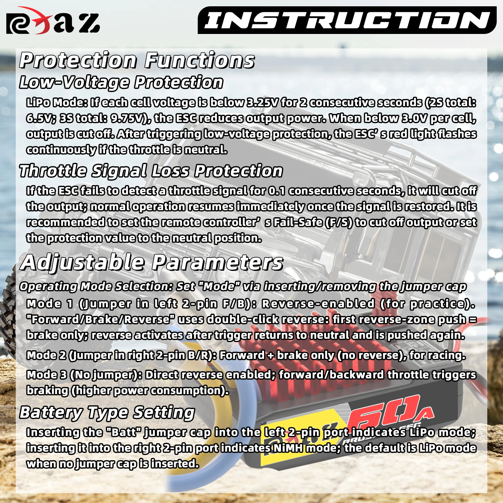 RCXAZ 540 PRO Brushed Motor Matched AEY60 Bidirectional 60A Brushed ESC Combo, RC Upgrade Mod Kit For 1/10 RC Vehicle Arrma Traxxas HSP Redcat RC4WD Tamiya Axial SCX10 D90 1/10 RC Crawler Offroad Truck Buggy