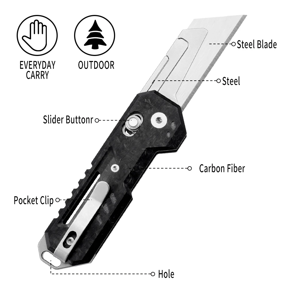 TGZUO Titanium Folding Utility Knife, EDC Pocket Knife with Clipk, Lightweight Box Cutter W/10PCS Razor Blades Outdoor Cutter