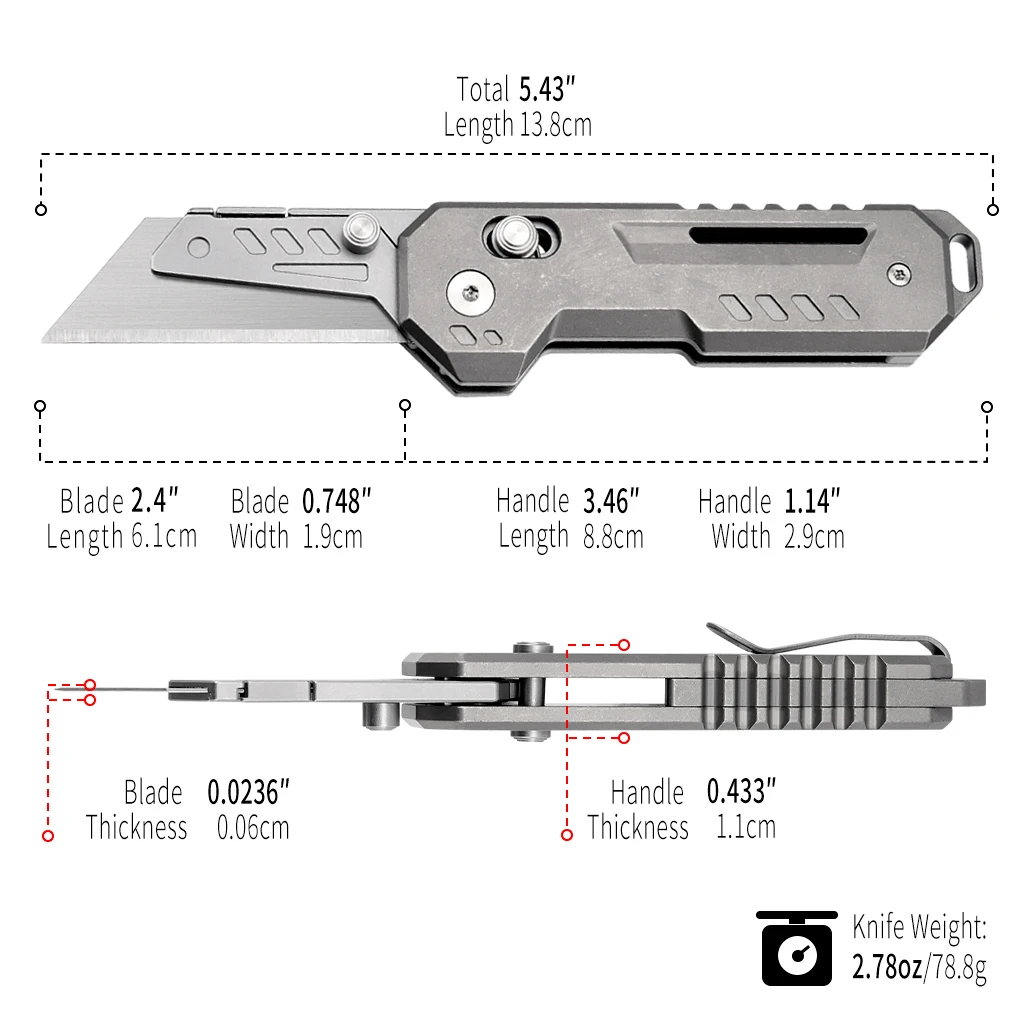 TGZUO Titanium Folding Utility Knife, EDC Pocket Knife with Clipk, Lightweight Box Cutter W/10PCS Razor Blades Outdoor Cutter