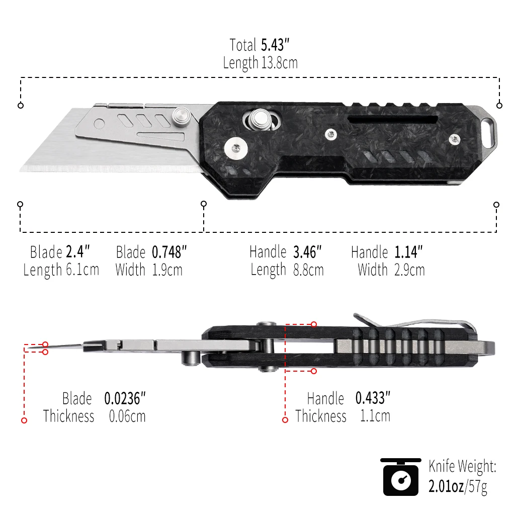 TGZUO Titanium Folding Utility Knife, EDC Pocket Knife with Clipk, Lightweight Box Cutter W/10PCS Razor Blades Outdoor Cutter