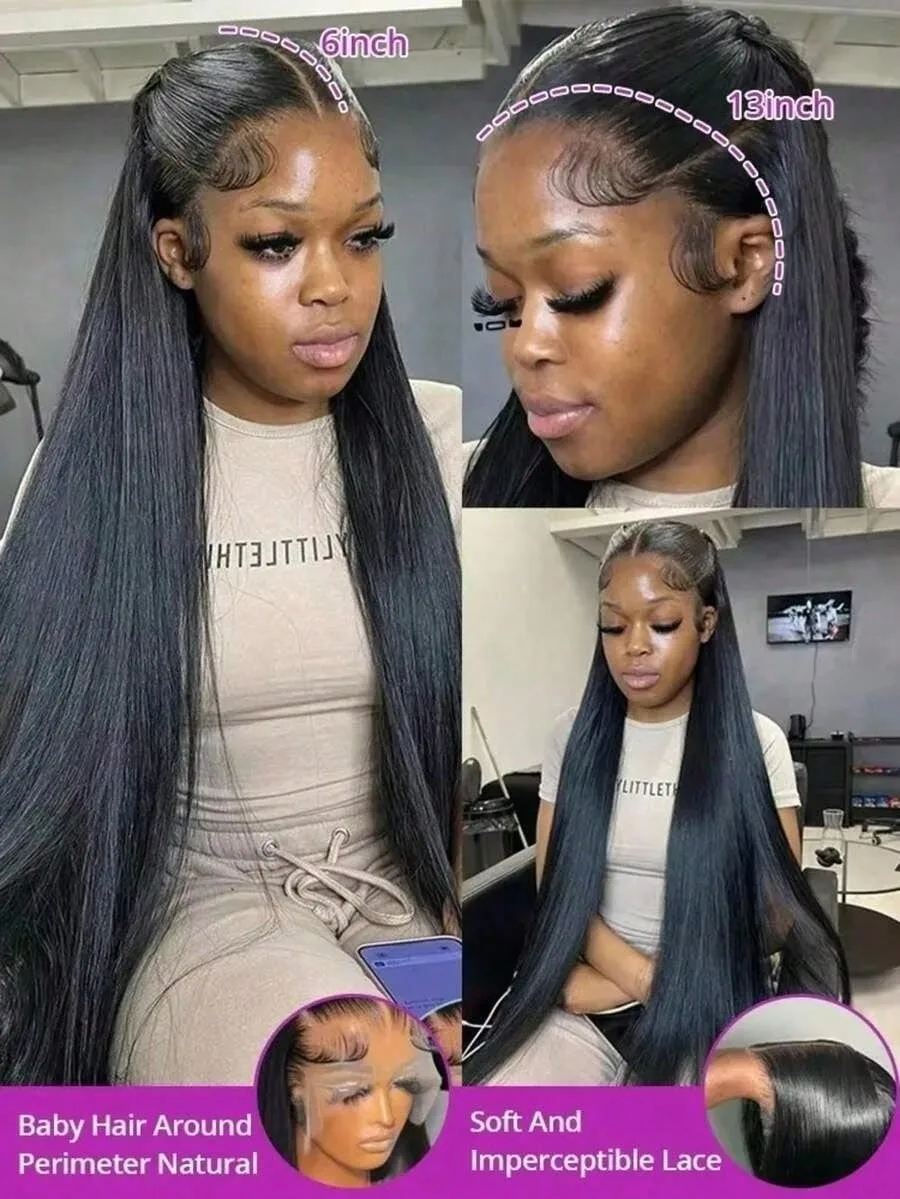250 Density 12A Straight Human Hair Wig 26 Inch 13x4 HD Transparent Lace Glueless Wig Pre Plucked Brazilian Hair For Women