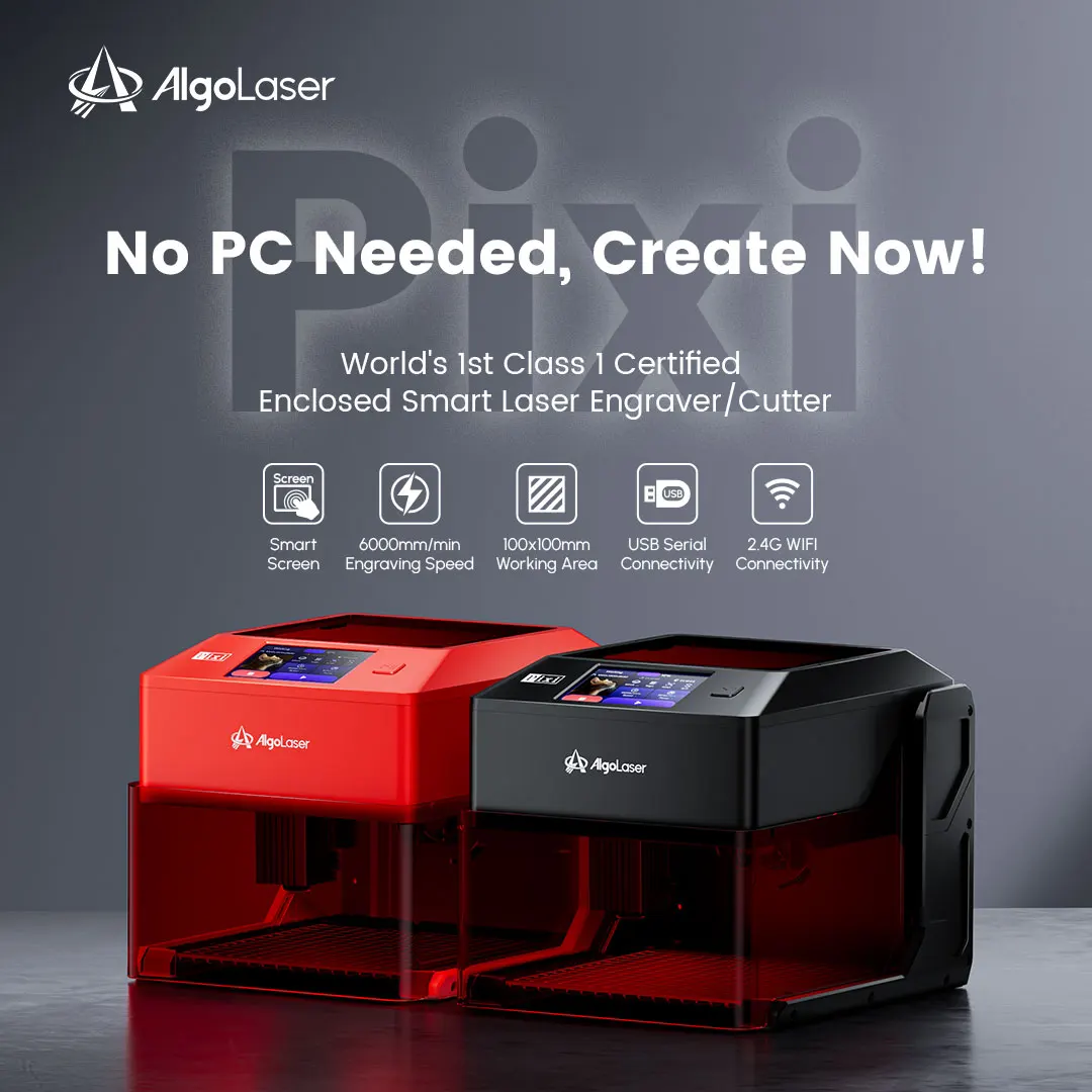 AlgoLaser PIXI Laser Engraver 3W/5W/10W Fully Enclosed Laser Engraving Machine 3.5 Inch Touch Screen Portable DIY Wood Leather Acrylic Cutter Commercial Custom Art Marking Tool