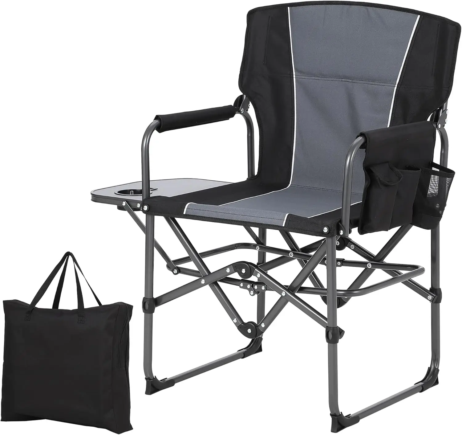 1 PCS Heavy Duty Oversized Directors Camping Chairs for Adults, 400lb Portable Folding Outdoor Lawn Chair with Side Table, Pocket & High Back, Ideal for Beach, Fishing, Picnic - Black