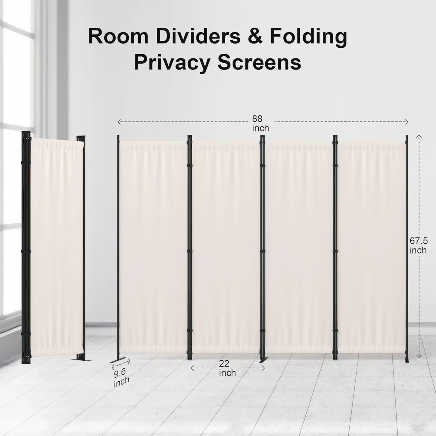 Room Divider 4 Panel Partition Folding Privacy Screen with 3 Metal Feet, 88" W Portable Wall for Office Bedroom Children's Room