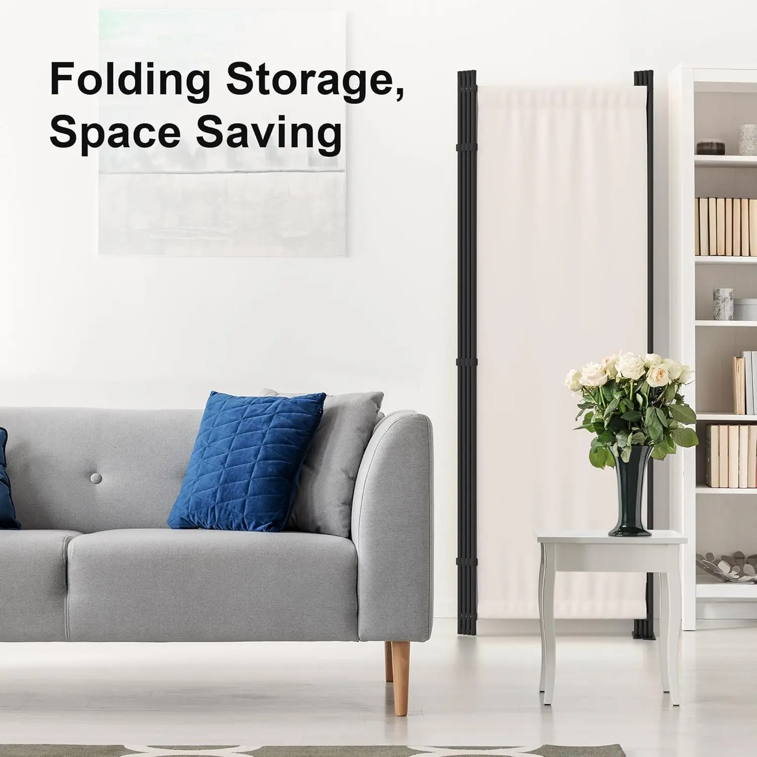 Room Divider 4 Panel Partition Folding Privacy Screen with 3 Metal Feet, 88" W Portable Wall for Office Bedroom Children's Room