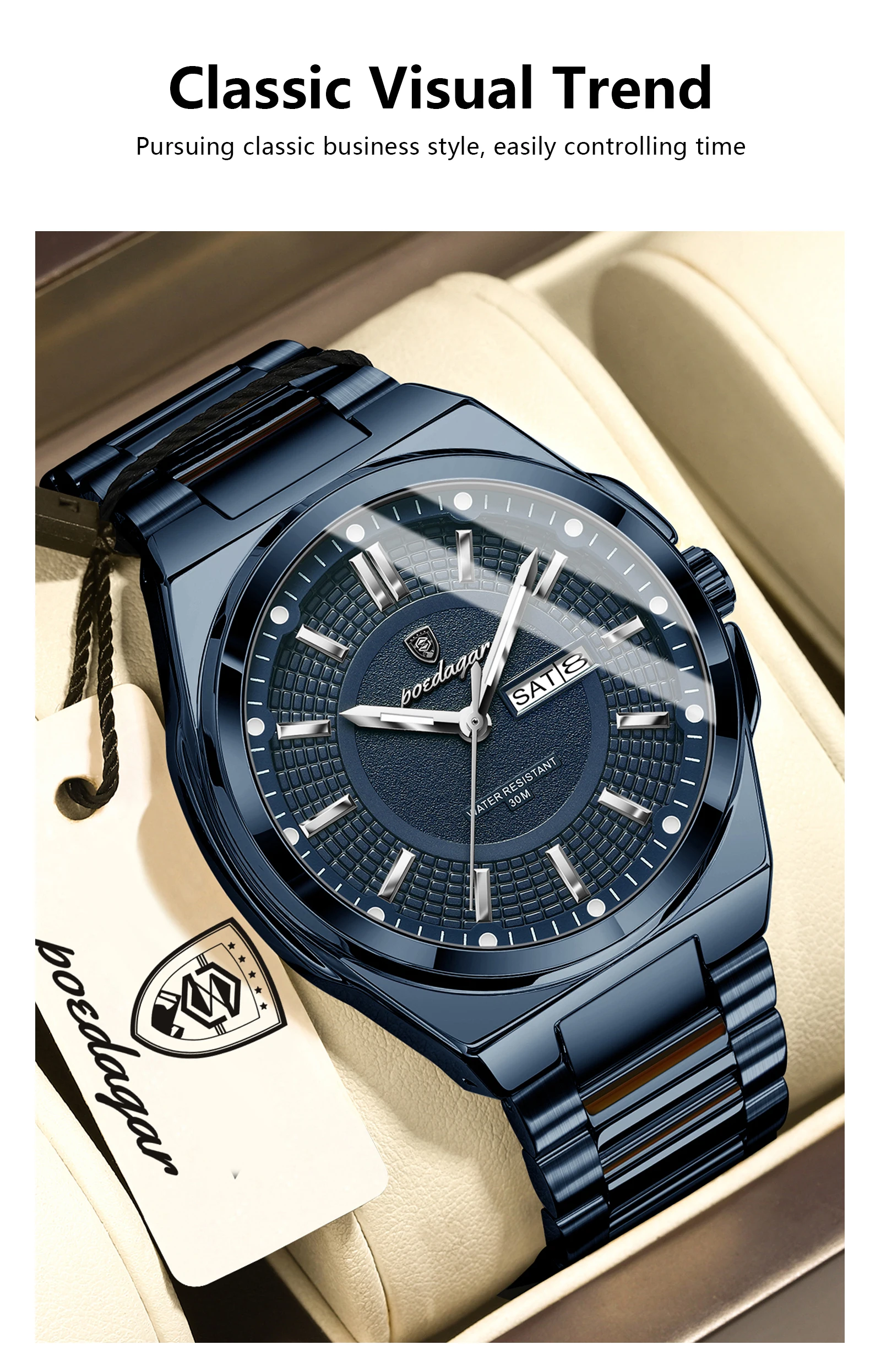 POEDAGAR Original Business Quartz Men Wristwatch High Quality Stainless Steel Waterproof Luminous Stylish Man Watch Date Week Fashion Casual Men's Watches