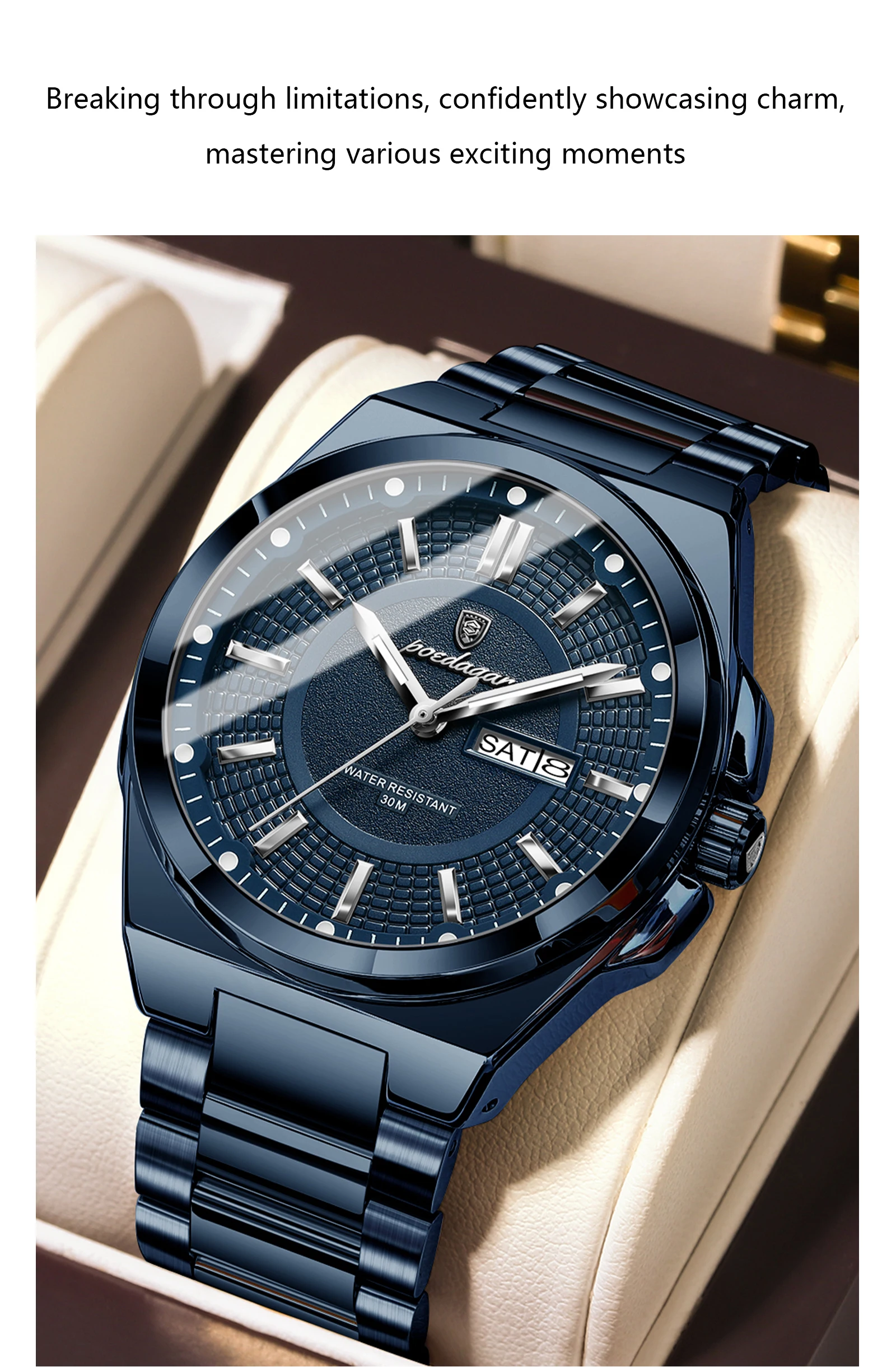 POEDAGAR Original Business Quartz Men Wristwatch High Quality Stainless Steel Waterproof Luminous Stylish Man Watch Date Week Fashion Casual Men's Watches