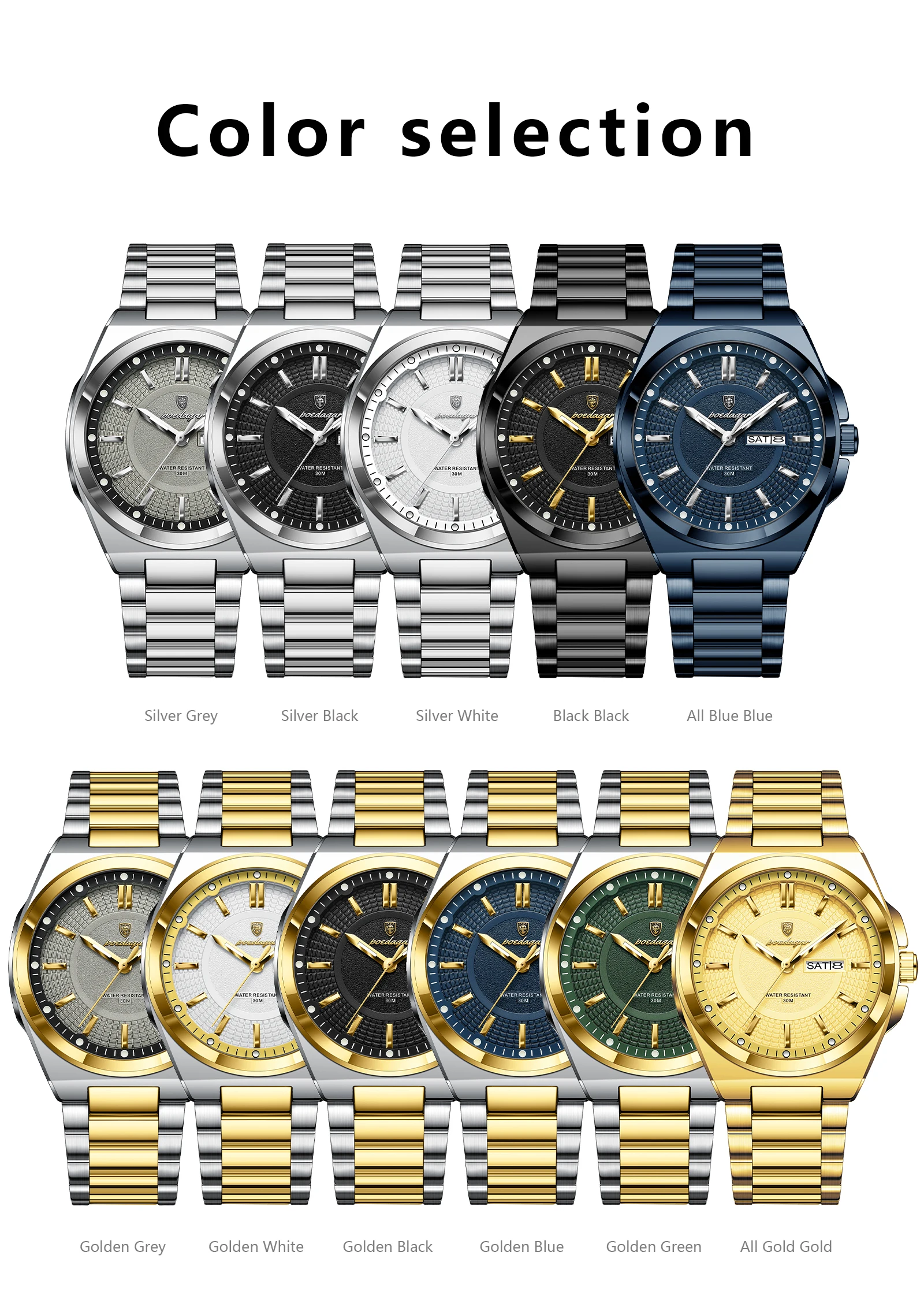 POEDAGAR Original Business Quartz Men Wristwatch High Quality Stainless Steel Waterproof Luminous Stylish Man Watch Date Week Fashion Casual Men's Watches