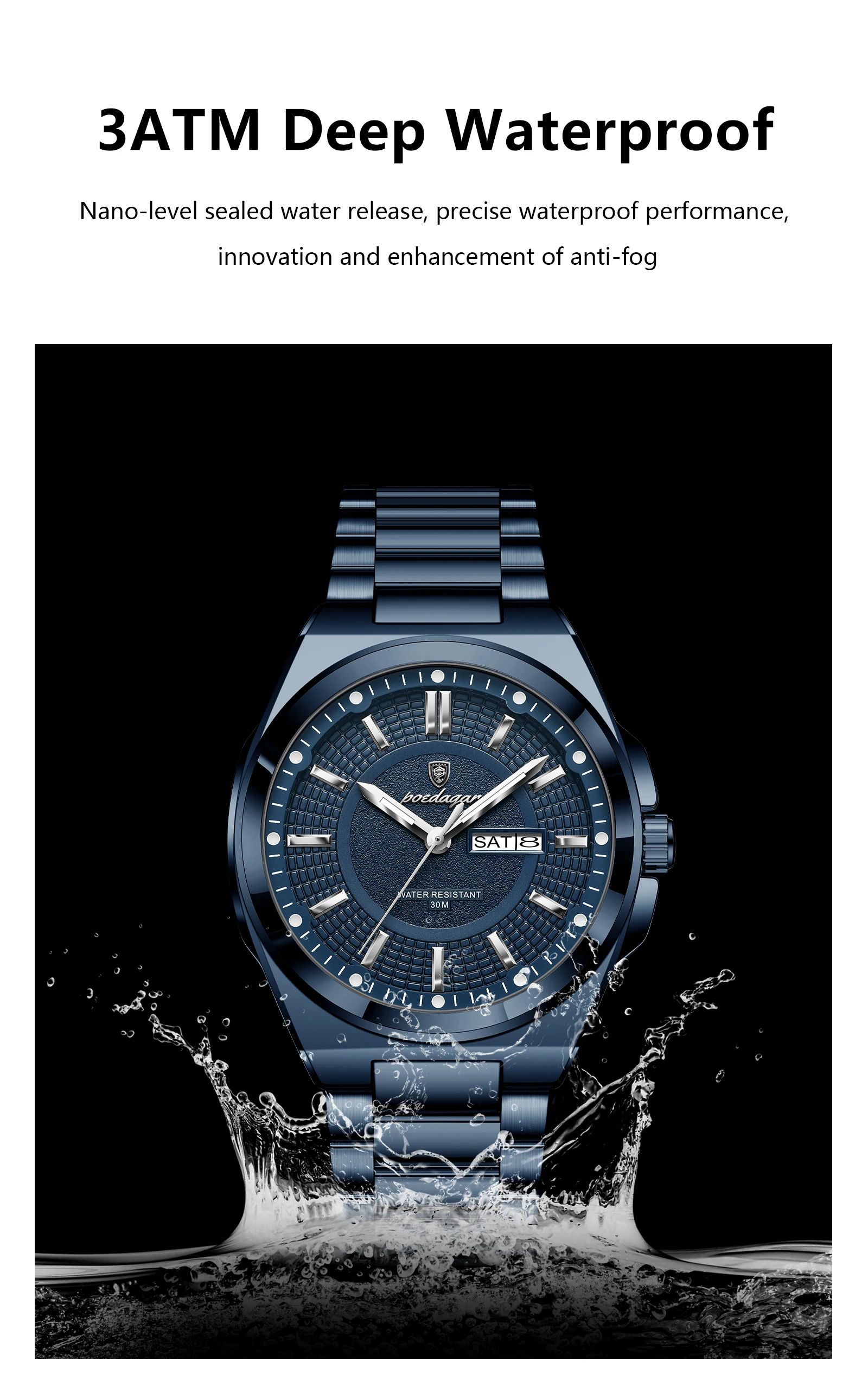 POEDAGAR Original Business Quartz Men Wristwatch High Quality Stainless Steel Waterproof Luminous Stylish Man Watch Date Week Fashion Casual Men's Watches