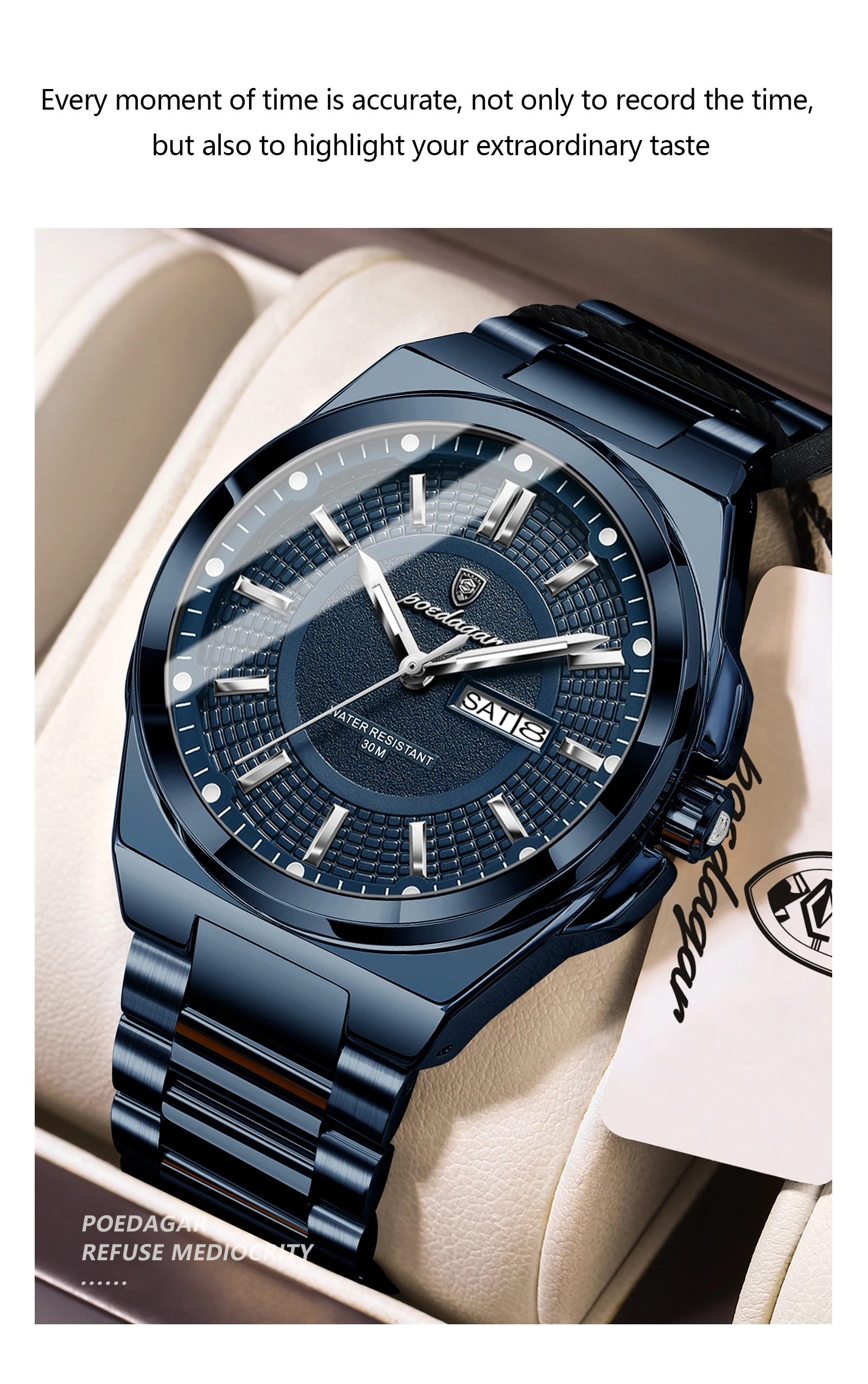 POEDAGAR Original Business Quartz Men Wristwatch High Quality Stainless Steel Waterproof Luminous Stylish Man Watch Date Week Fashion Casual Men's Watches