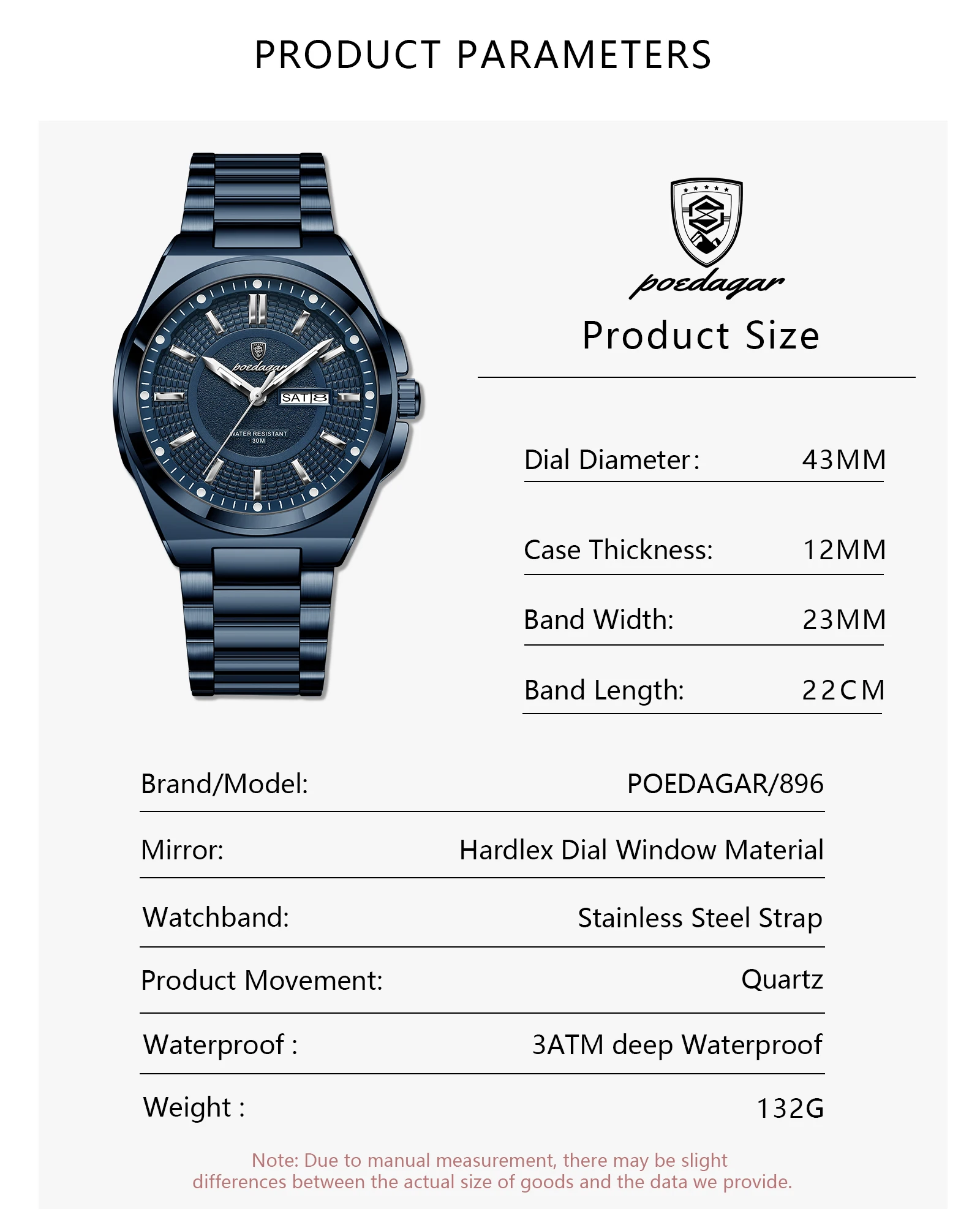 POEDAGAR Original Business Quartz Men Wristwatch High Quality Stainless Steel Waterproof Luminous Stylish Man Watch Date Week Fashion Casual Men's Watches
