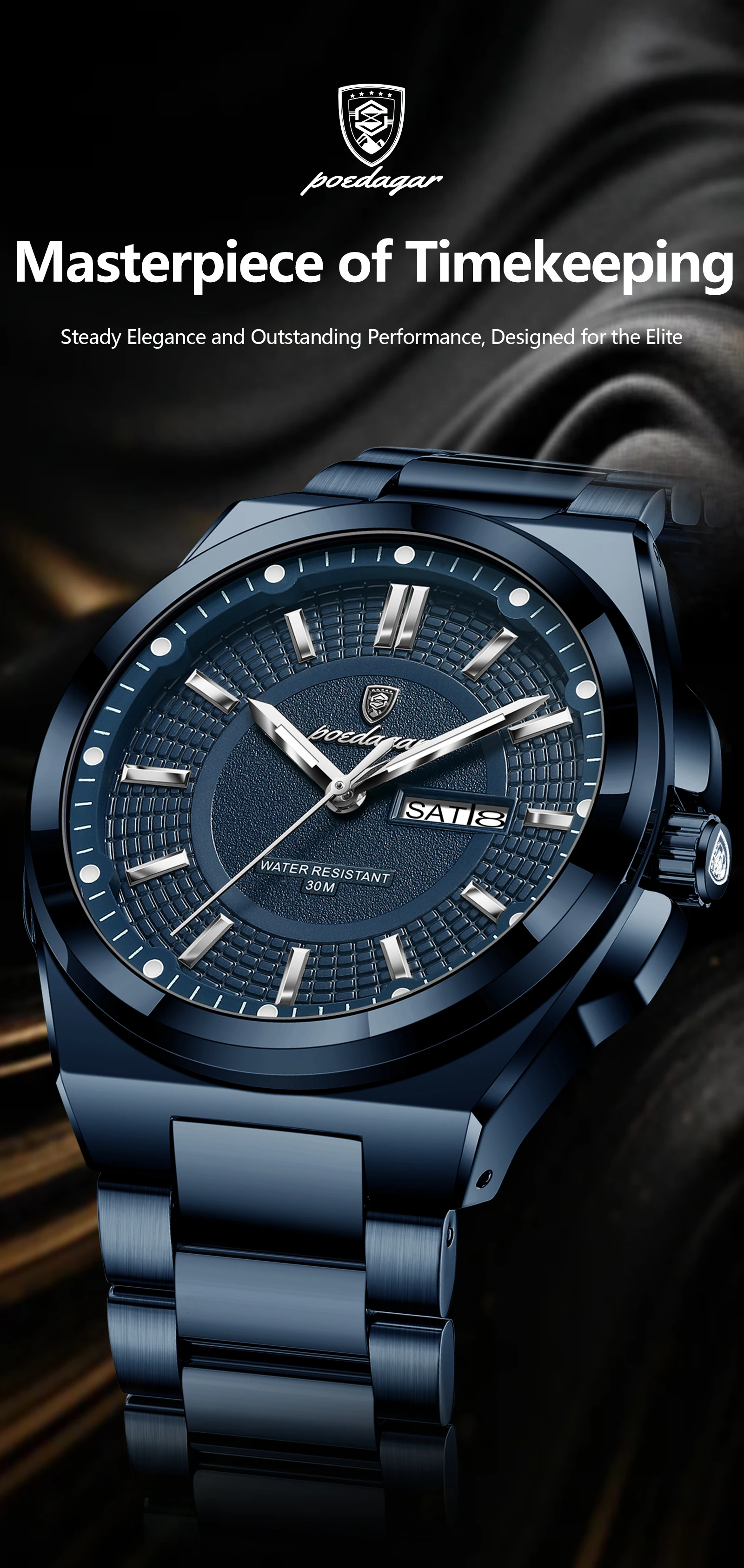 POEDAGAR Original Business Quartz Men Wristwatch High Quality Stainless Steel Waterproof Luminous Stylish Man Watch Date Week Fashion Casual Men's Watches