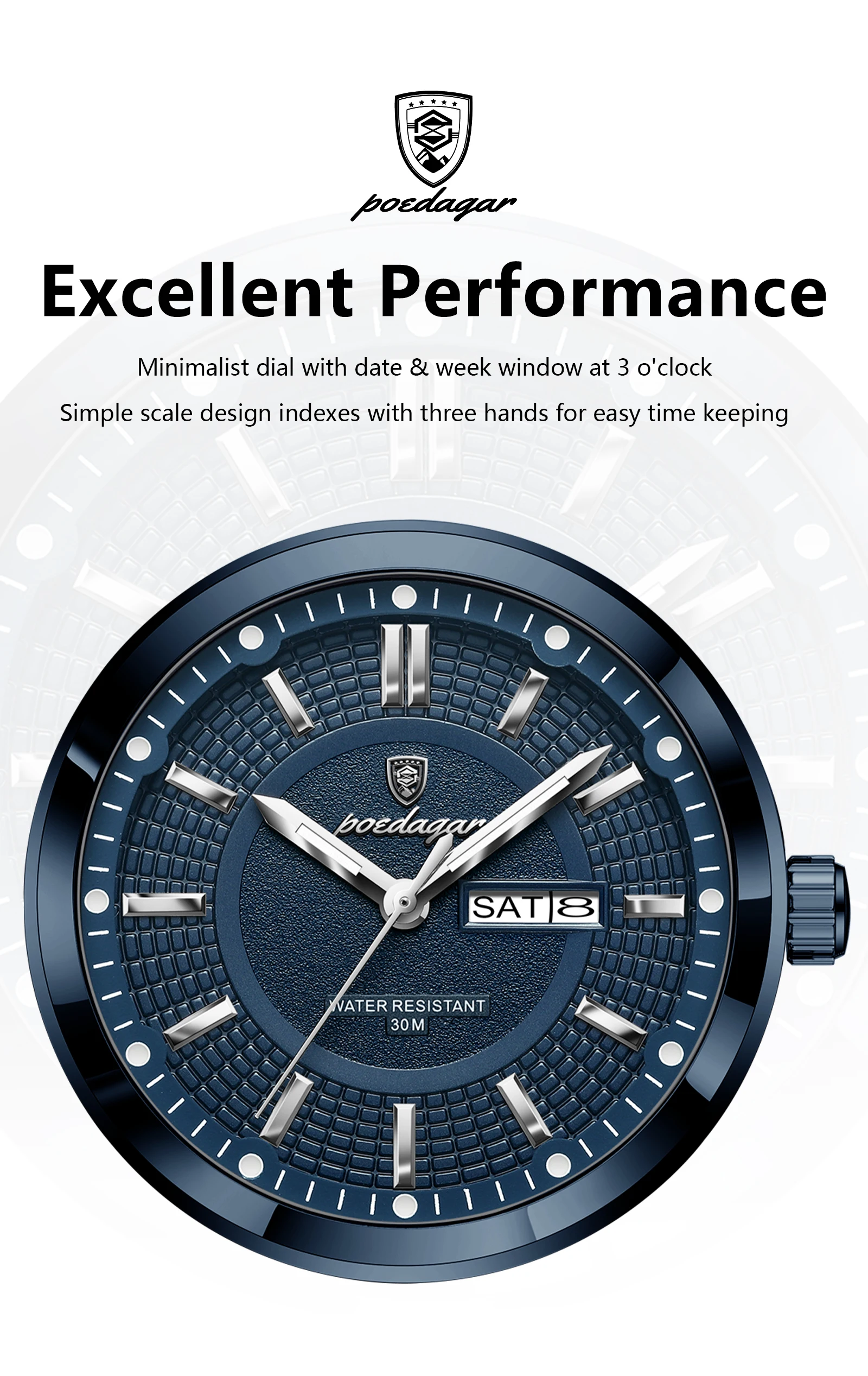 POEDAGAR Original Business Quartz Men Wristwatch High Quality Stainless Steel Waterproof Luminous Stylish Man Watch Date Week Fashion Casual Men's Watches