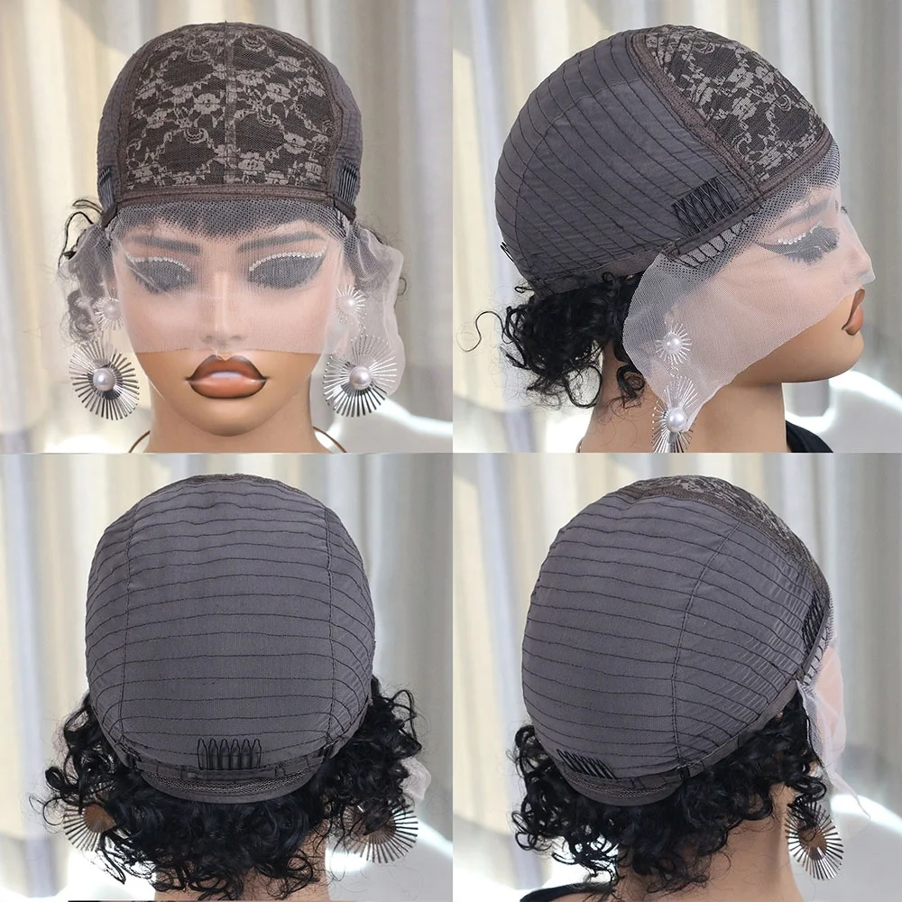 13x1 Short Curly Wig Human Hair Wigs 8 inch Short Bob Pixie Cut Brazilian Human Hair Wig Black Afro Kinky Lace Front Wigs for Women