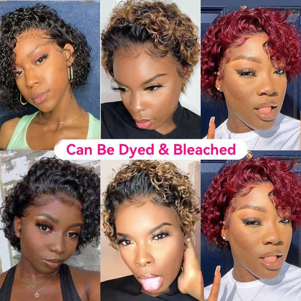 13x1 Short Curly Wig Human Hair Wigs 8 inch Short Bob Pixie Cut Brazilian Human Hair Wig Black Afro Kinky Lace Front Wigs for Women