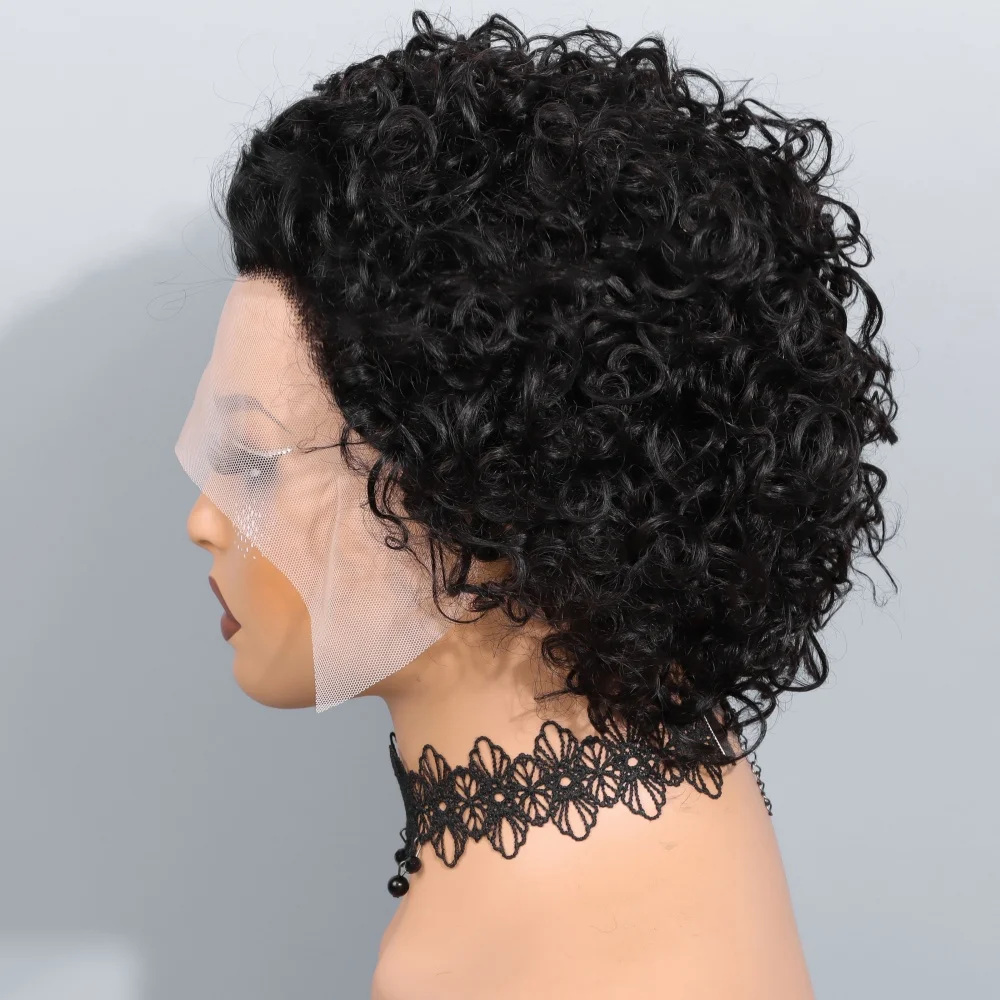 13x1 Short Curly Wig Human Hair Wigs 8 inch Short Bob Pixie Cut Brazilian Human Hair Wig Black Afro Kinky Lace Front Wigs for Women