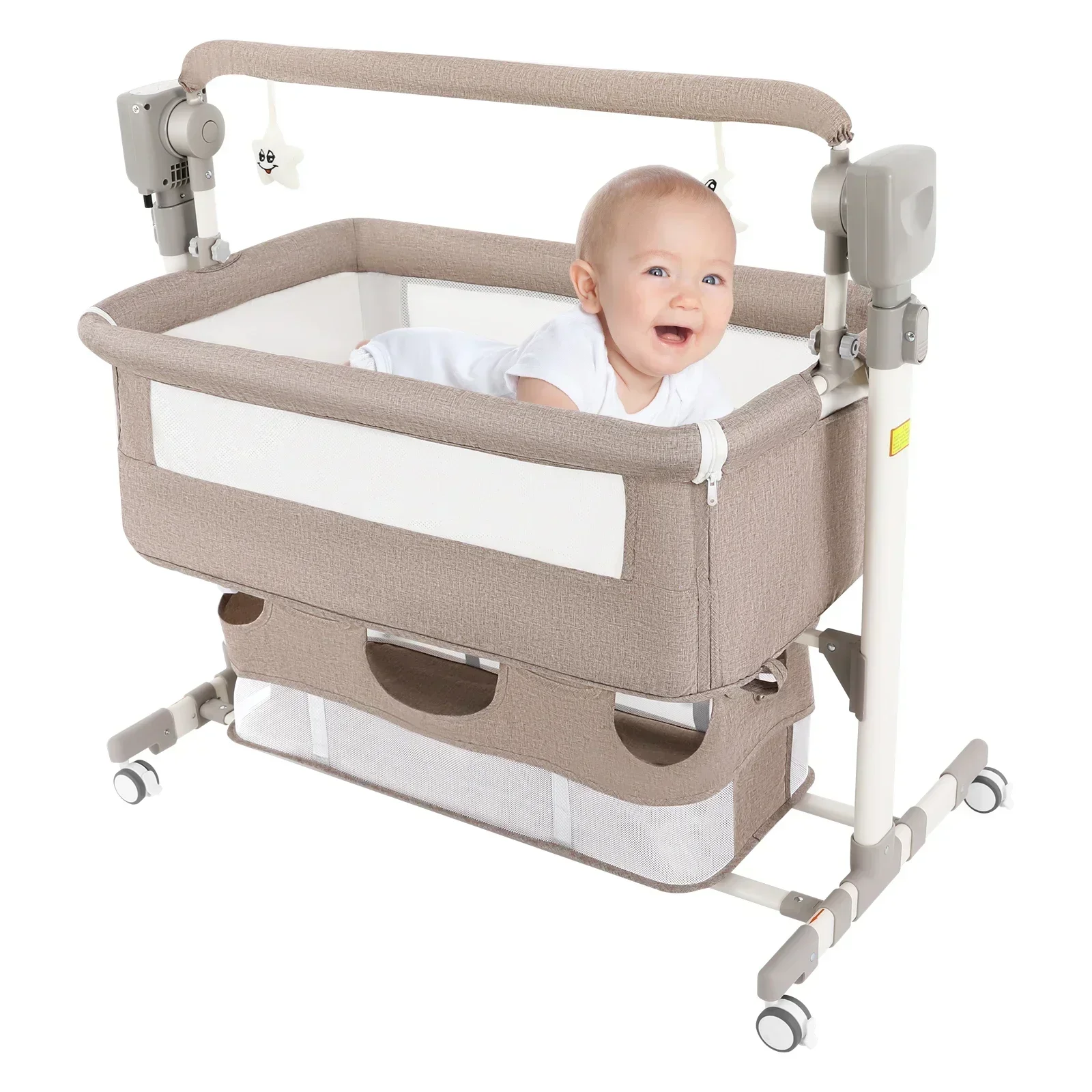 Smart Electric Baby Bassinet Bedside Sleeper with Music Play,Automatic Cradle with 3 Speed Timing and 5 Speed Wobbling,Portable Baby Bed Height Adjustable Crib,with Nets+Mattresses
