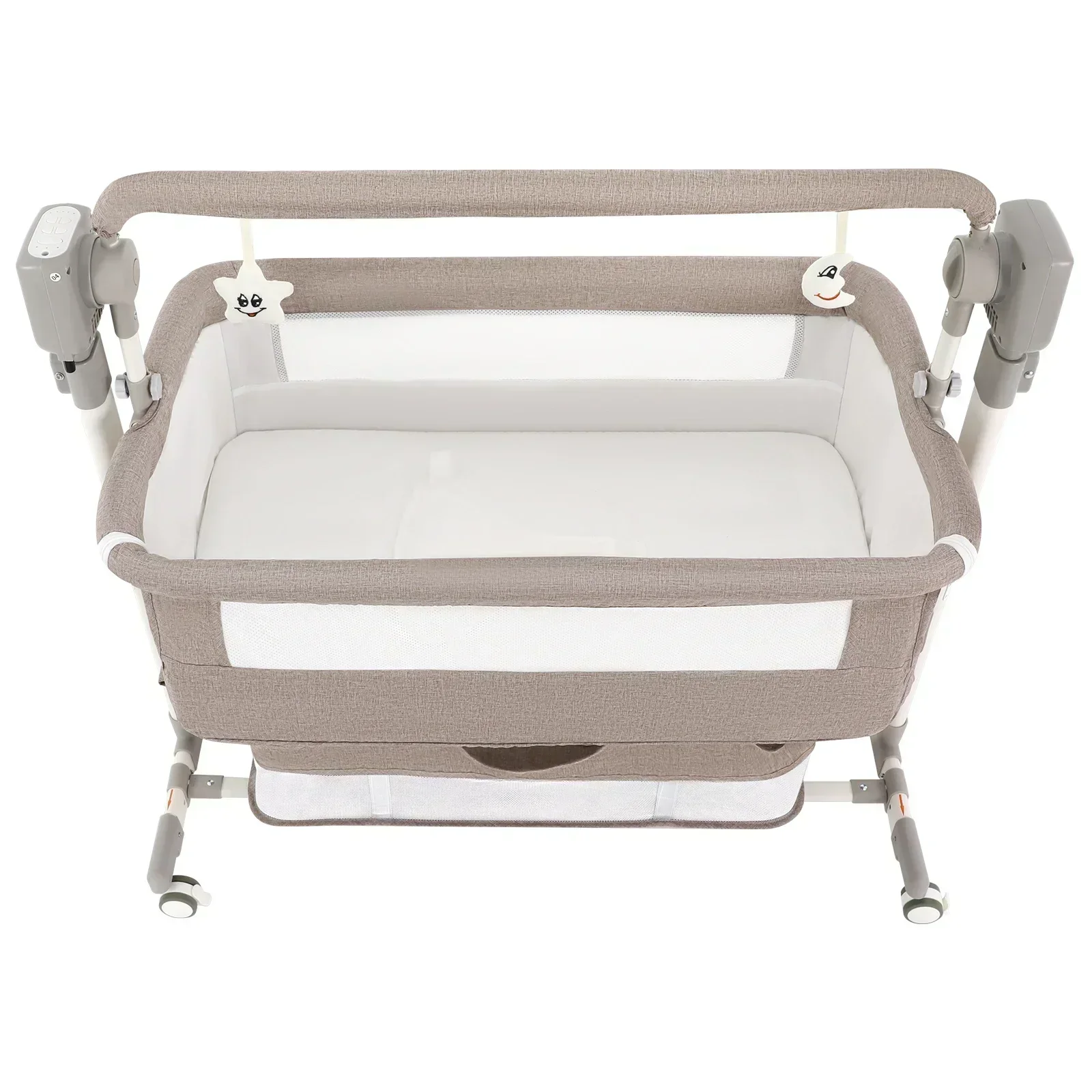 Smart Electric Baby Bassinet Bedside Sleeper with Music Play,Automatic Cradle with 3 Speed Timing and 5 Speed Wobbling,Portable Baby Bed Height Adjustable Crib,with Nets+Mattresses