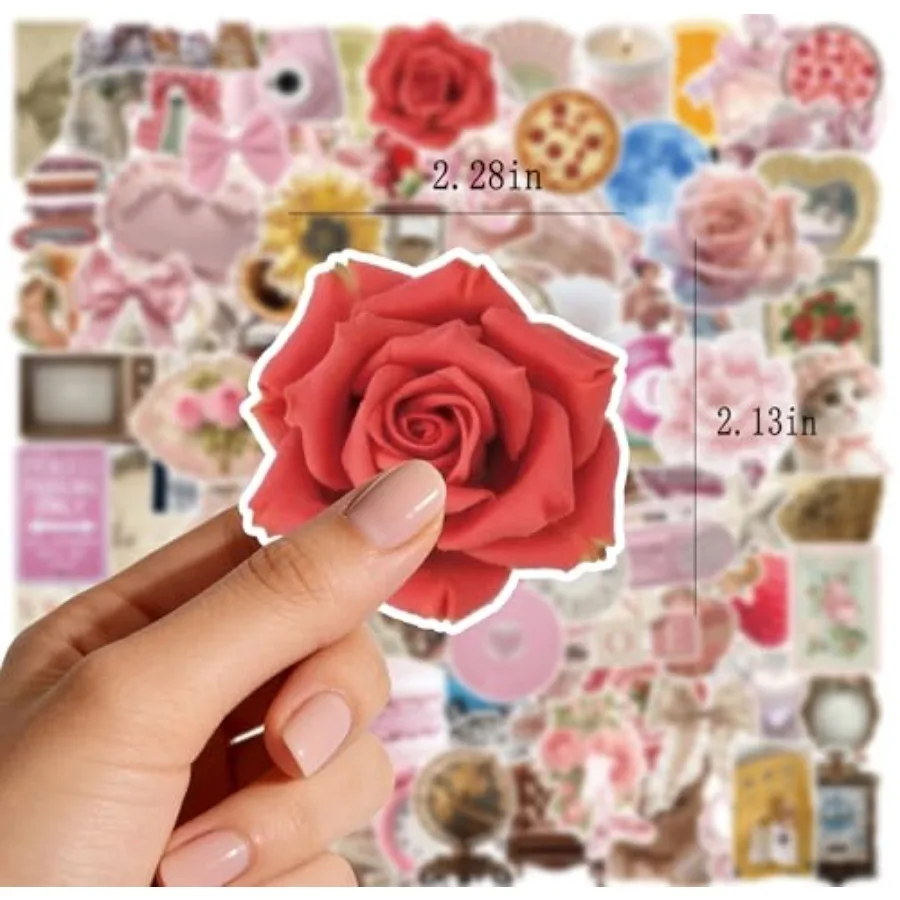 115PCS Pink Aesthetic Stickers - Vintage Coquette Style, Waterproof Vinyl Decals Cute Bow Tie Stickers Disco Ball, Decorative S