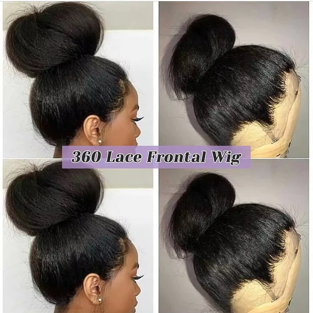 Kinky Straight Invisible Strap 360 Full Lace Wig Human Hair 220 Density Brazilian V Part Kinky Straight Wig No Leave Out No Sew In