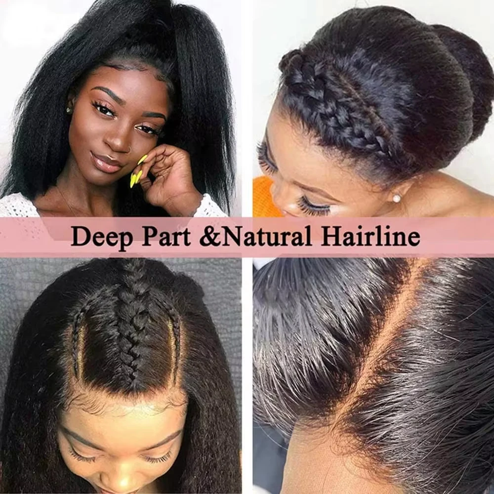 Kinky Straight Invisible Strap 360 Full Lace Wig Human Hair 220 Density Brazilian V Part Kinky Straight Wig No Leave Out No Sew In