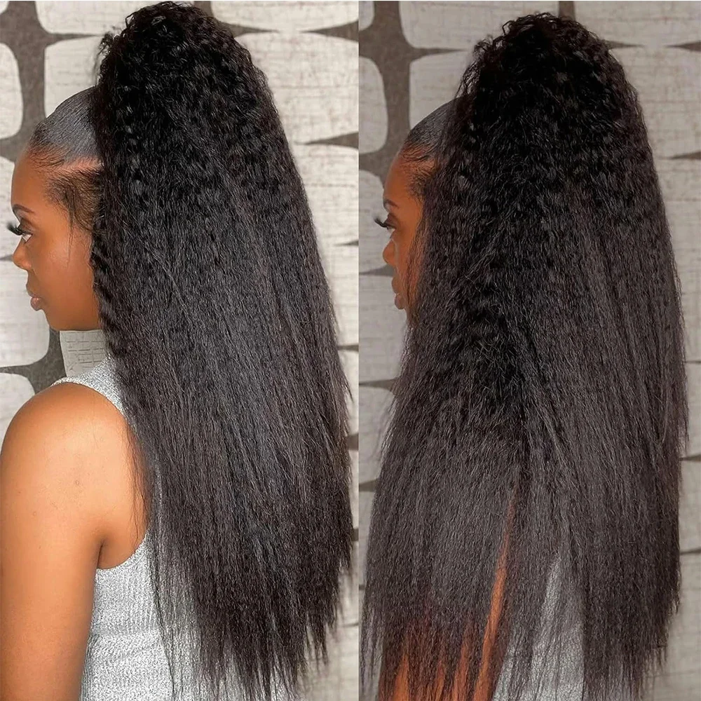 Kinky Straight Invisible Strap 360 Full Lace Wig Human Hair 220 Density Brazilian V Part Kinky Straight Wig No Leave Out No Sew In